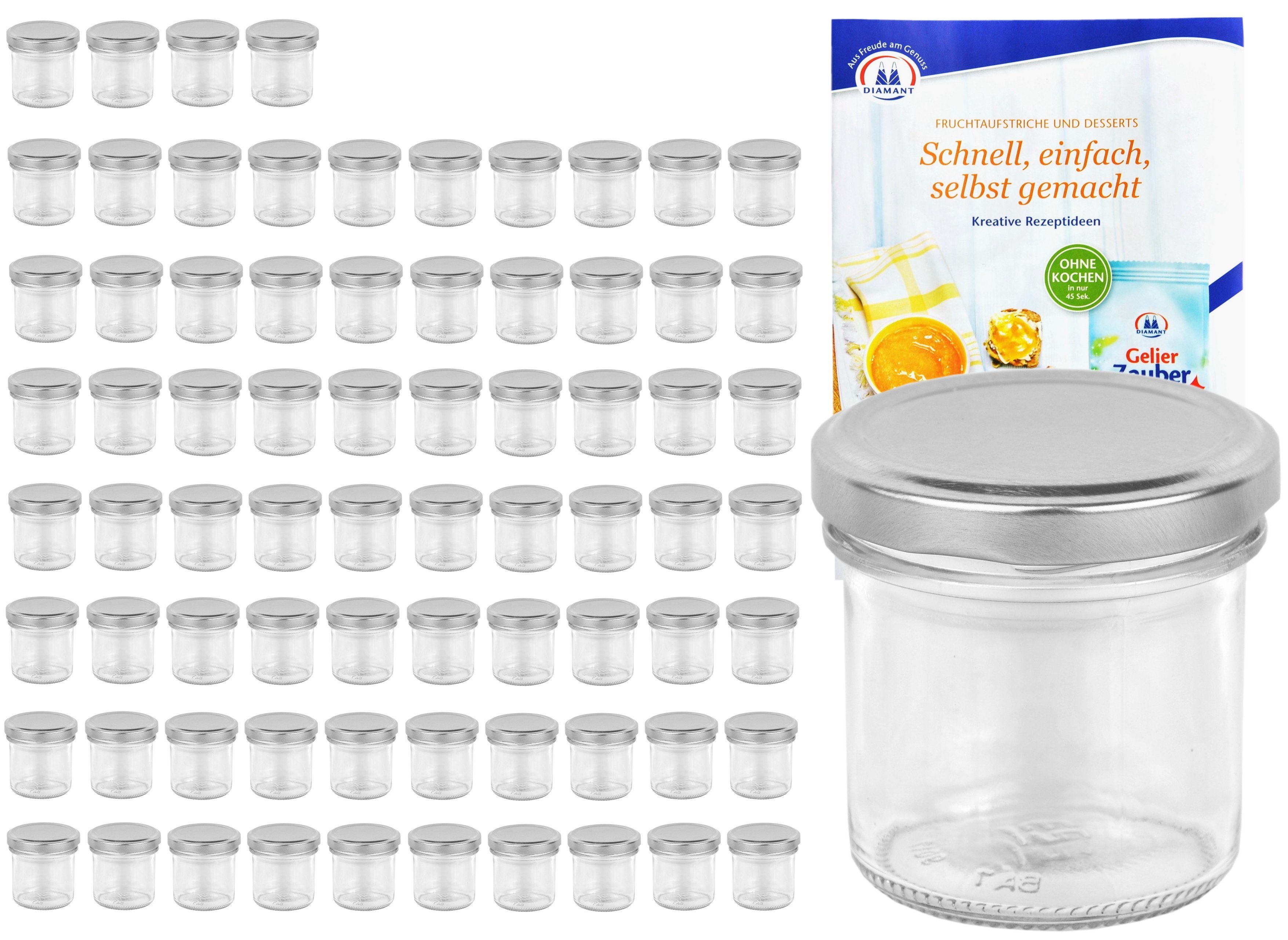 MamboCat Einmachglas 75er Set Sturzglas 167 ml To 66 silberner Deckel incl. Rezeptheft, Glas