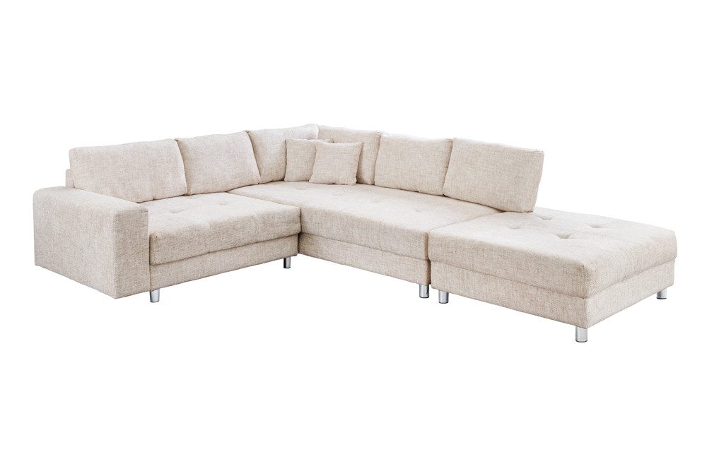 riess-ambiente Ecksofa KENT 220cm champagner/beige - Strickstoff, inkl. Hocker, Rundumbezug, Set 1 Teile, Moderne Wohnlandschaft - ideal für Wohnzimmer, TV-Ecke und Lesen