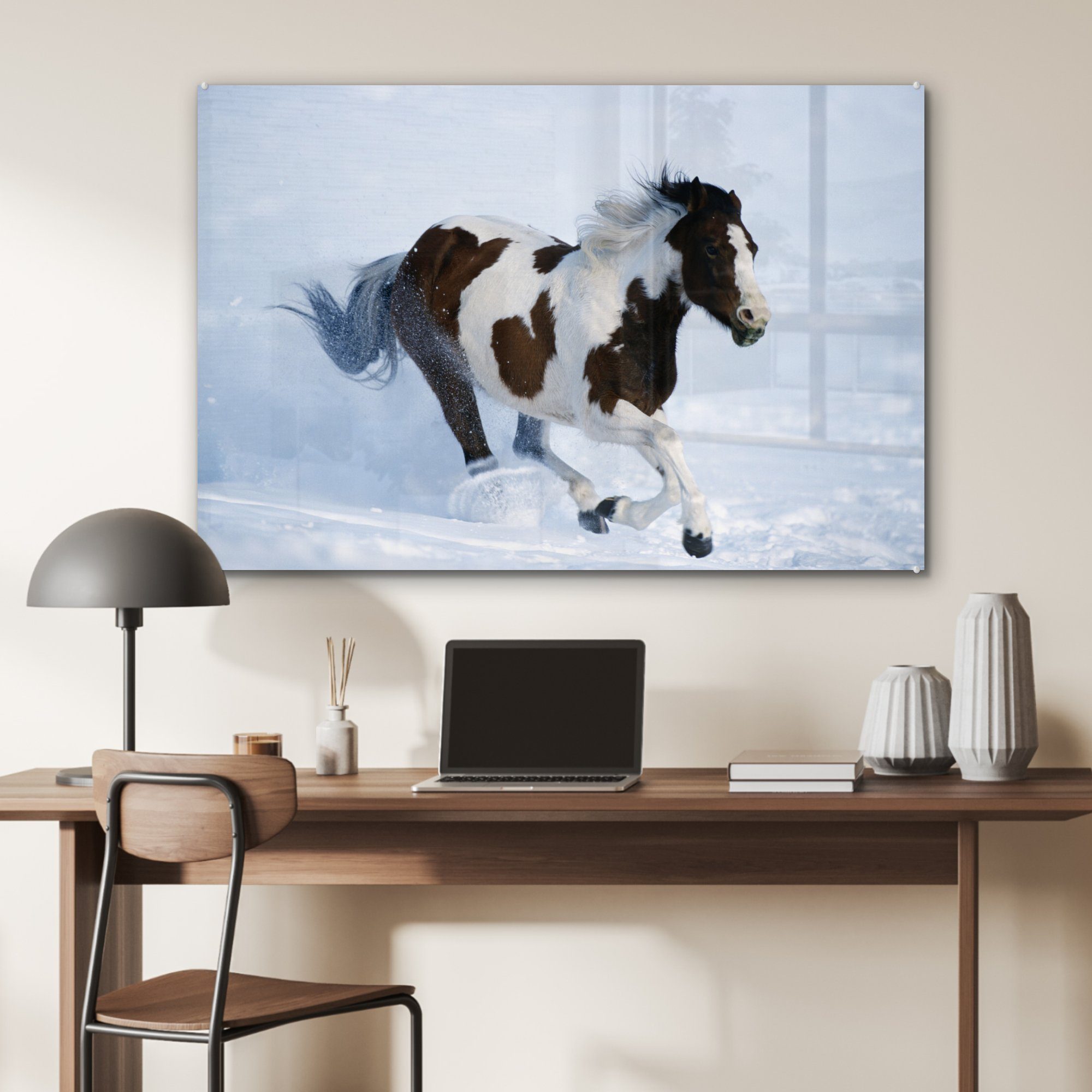 MuchoWow Acrylglasbild Pferde & (1 Wohnzimmer Acrylglasbilder St), Schlafzimmer - - Schnee Winter