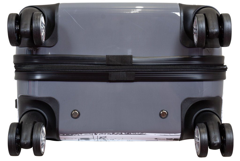 Trendyshop365 Hartschalen-Trolley Fly the World, Koffer mit Motiv, 3 Größen, 4 Rollen, Zahlenschloss, Polycarbonat, Dehnfalte