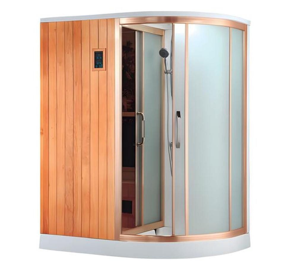 JVmoebel Sauna Kombisauna mit Dampf- und Duscheinheit aus Massivholz in Braun, (1-St) Made in Europe