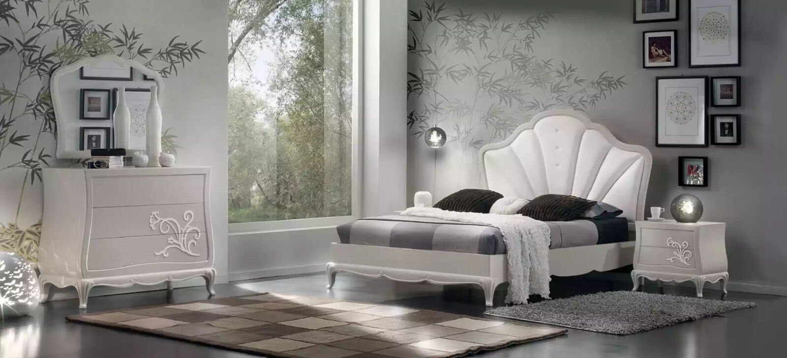 JVmoebel Schlafzimmer-Set Luxus Schlafzimmer Set 5tlg. Bett 2x Nachttische Kommode, (5-St., 2x Nachttische + Kommode + Spiegel), Made in Italy