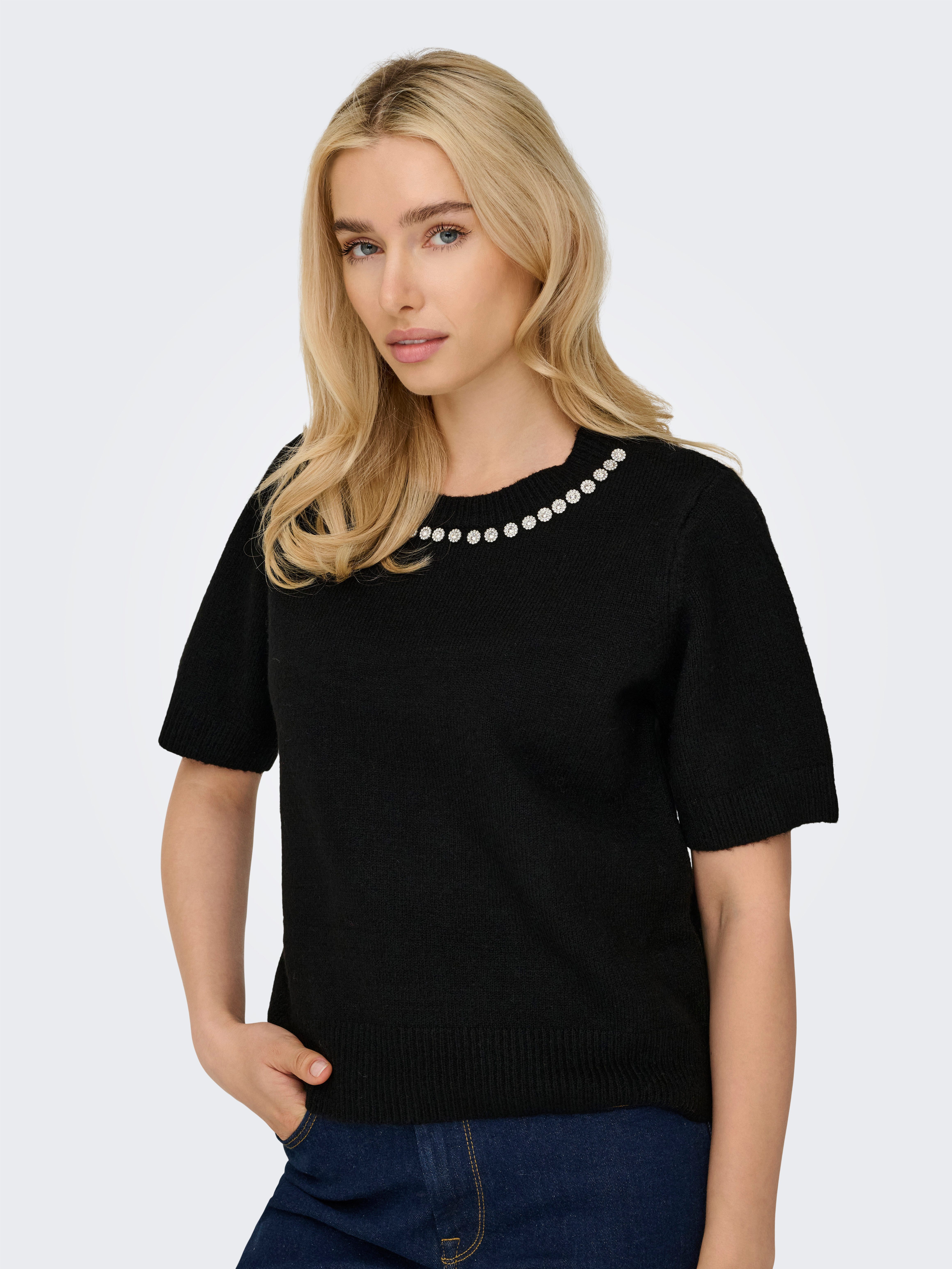 ONLY Kurzarmpullover ONLABBY LIFE SS BLING TOP O-NECK KNT günstig online kaufen