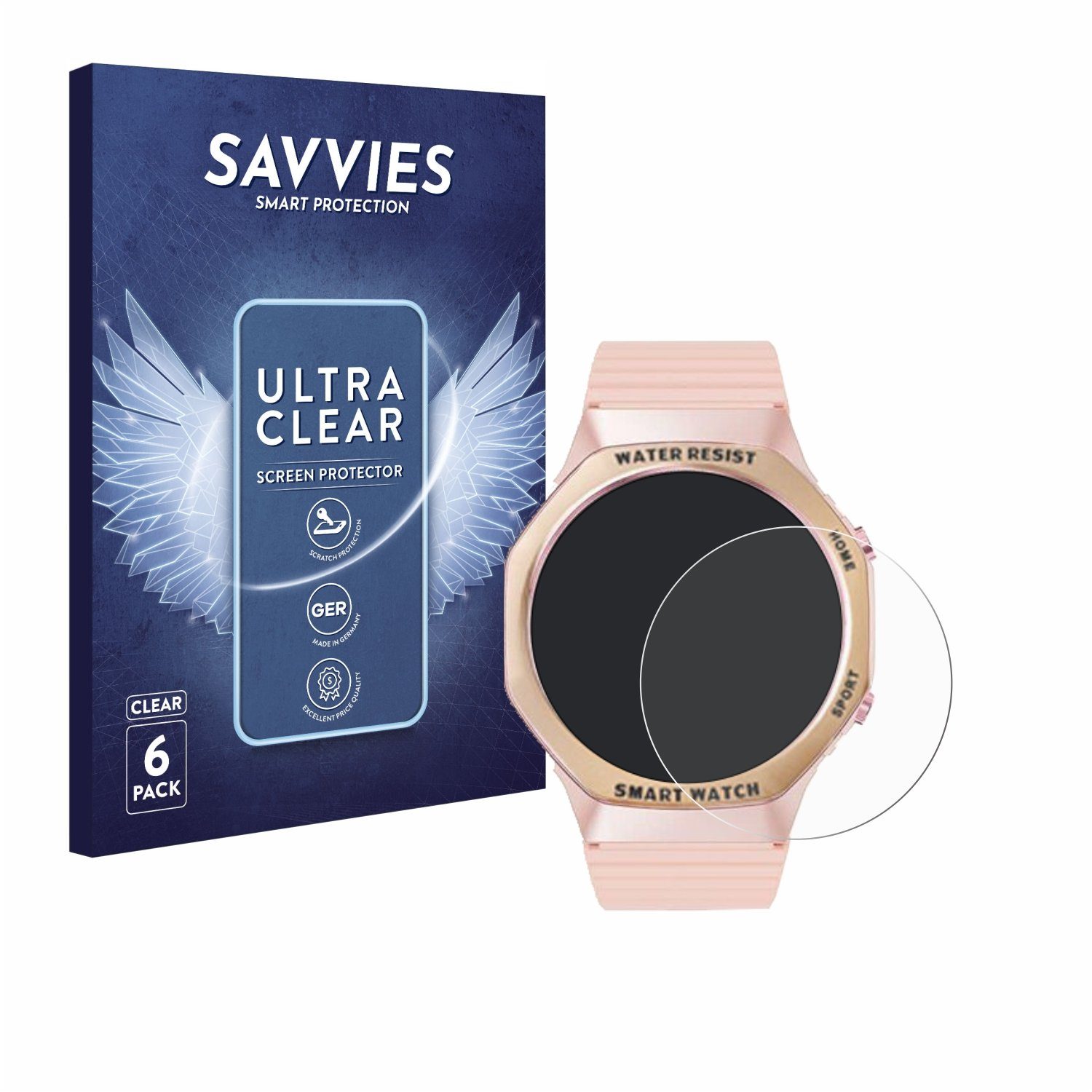 Savvies Displayschutzfolie Schutzfolie für Mutoy Smartwatch 1.32" (rund), 6 Stück, Displayschutz Schutz Folie Klar Transparent