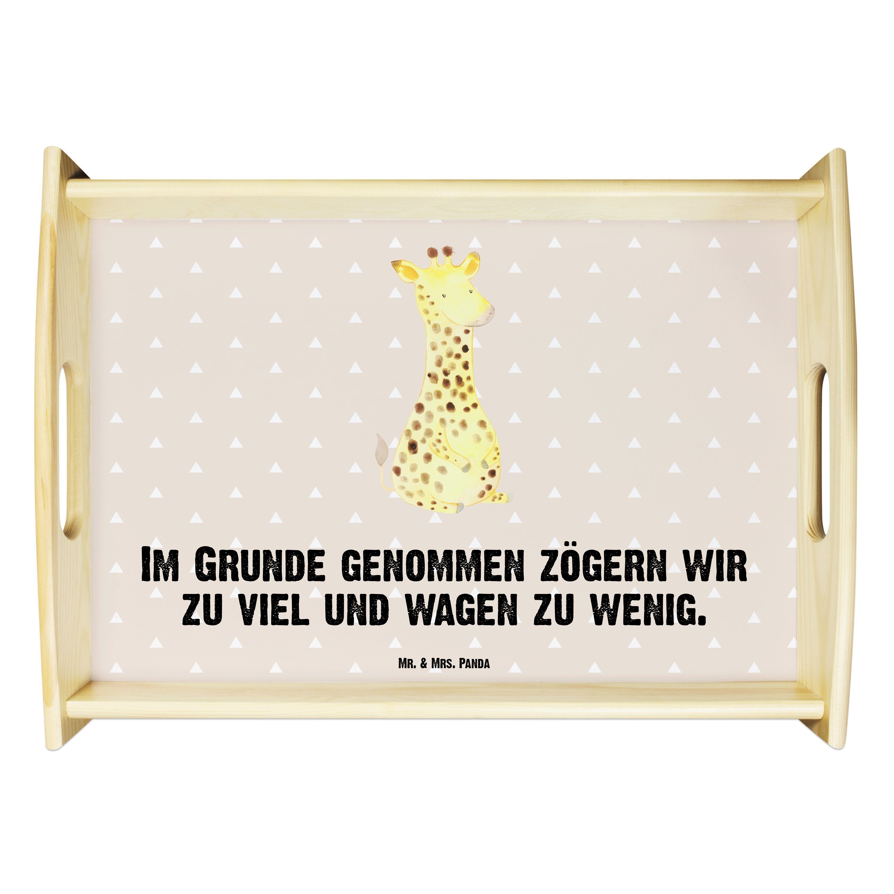 Mr. & Mrs. Panda Tablett Giraffe Zufrieden - Sandig - Geschenk, Glück, Holztablett, Dekotablet, Echtholz lasiert, (1-tlg)