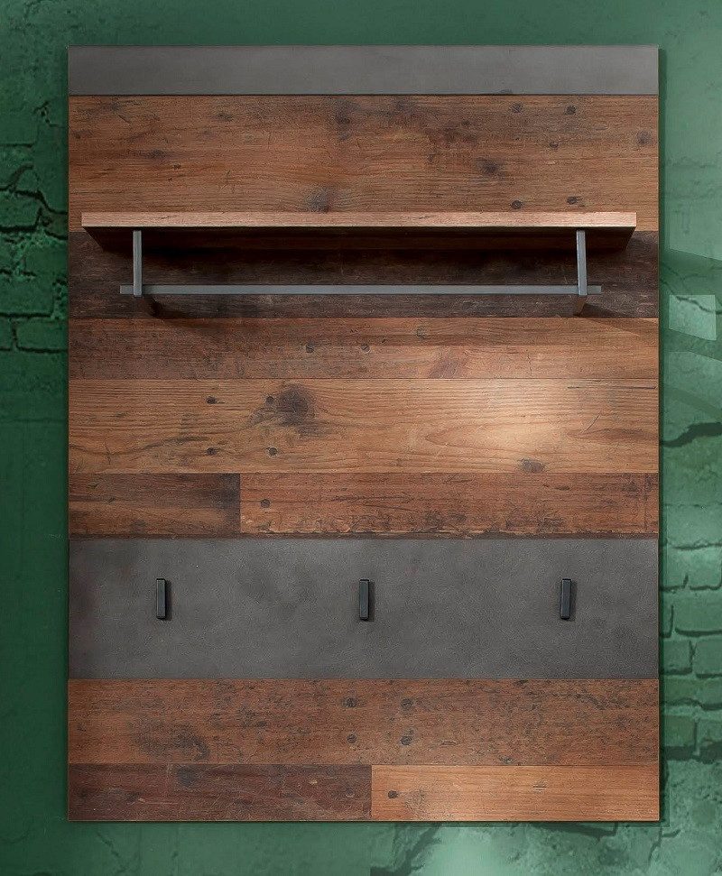 trendteam Garderoben-Set Garderoben-Set Indy 1, Old Used Wood / Matera grau, 2-teilig Shabby, (2-St)