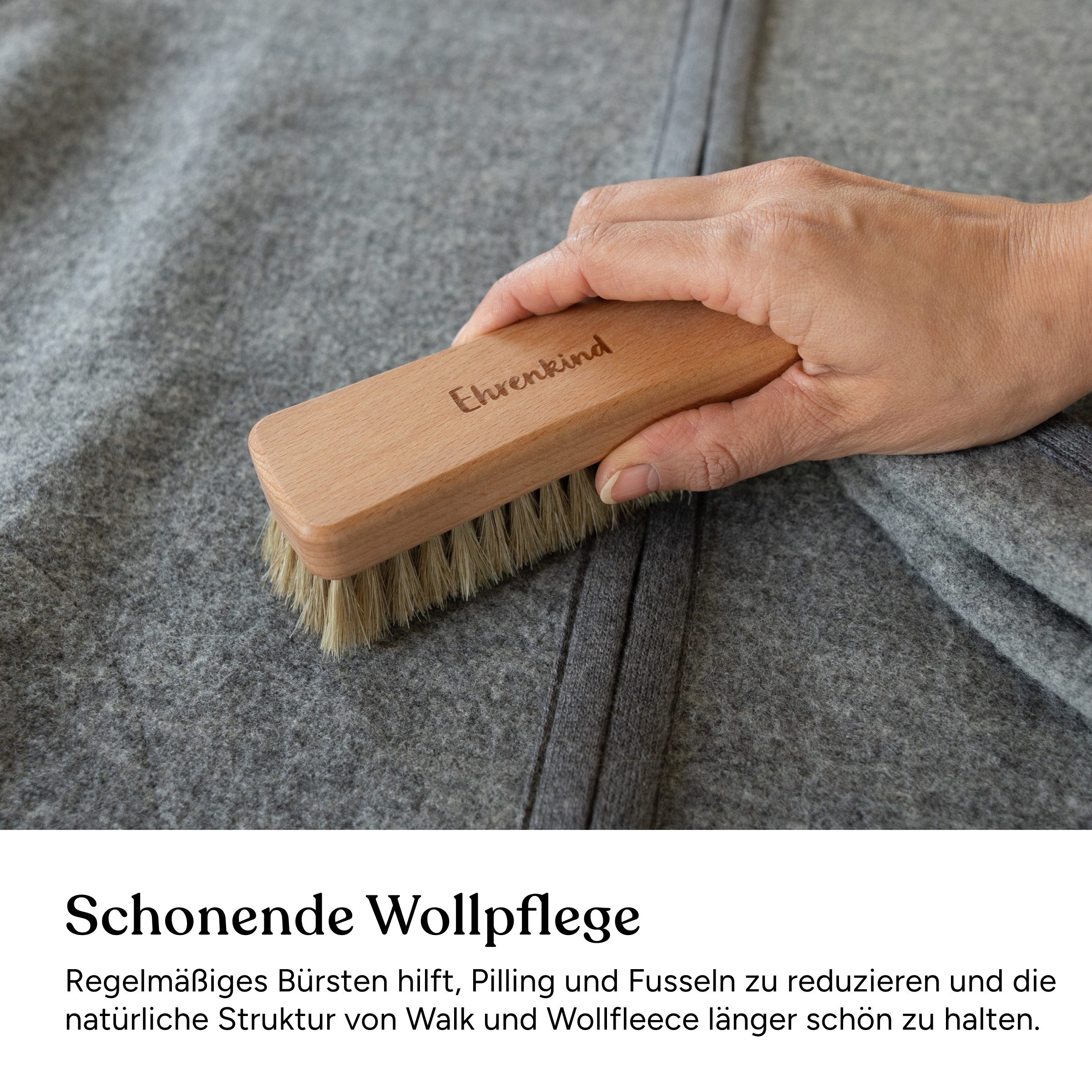 Ehrenkind Reinigungsbürste Kleiderbürste, für Walk und Wollkleidung, (Wollpflegebürste mit Rosshaarborsten), Schonende Trockenpflege – Bild 4 von 5