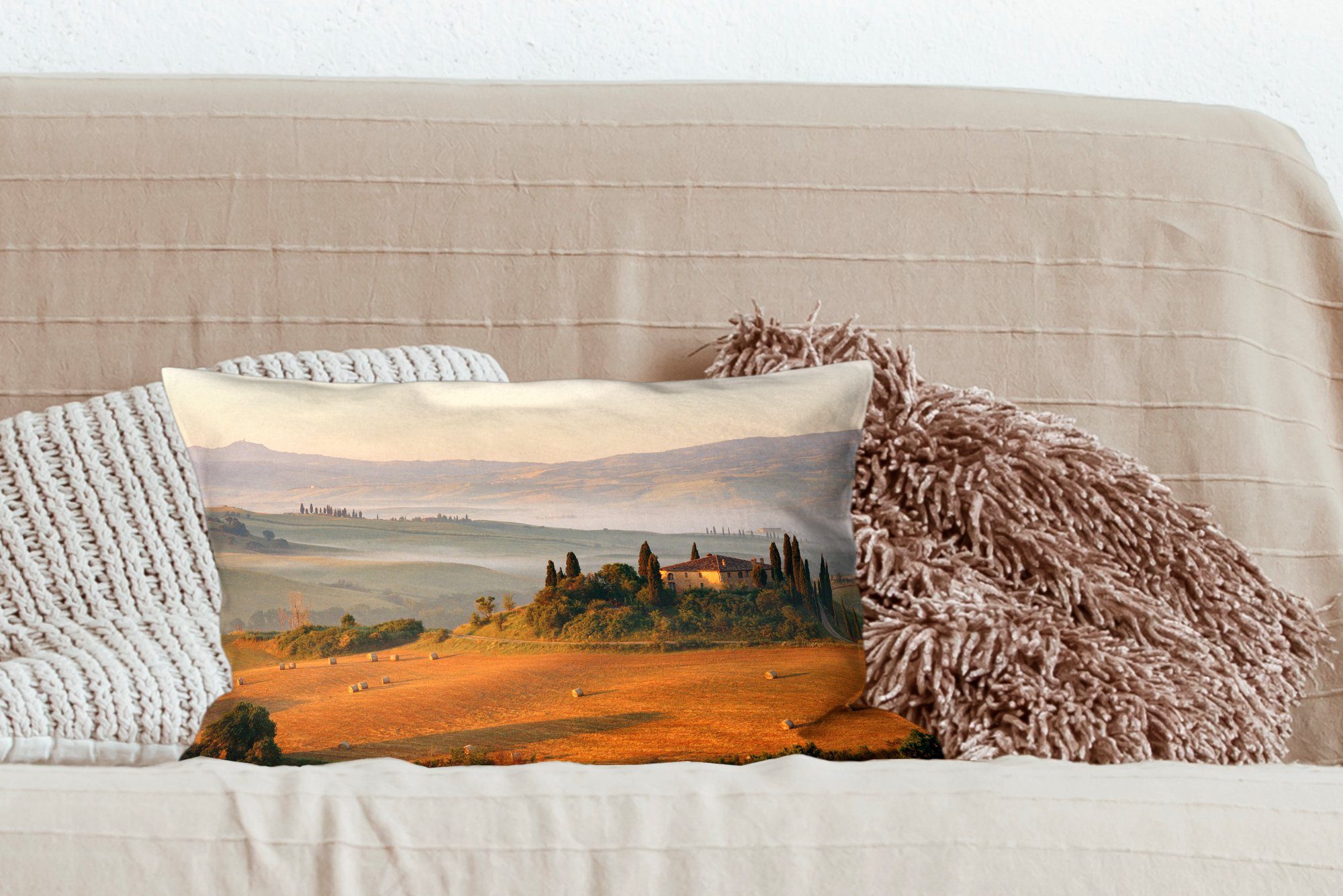 Schlafzimmer - Landschaft Zierkissen, Dekoration, Dekokissen mit - MuchoWow Füllung, Italien, Toskana Dekokissen Wohzimmer