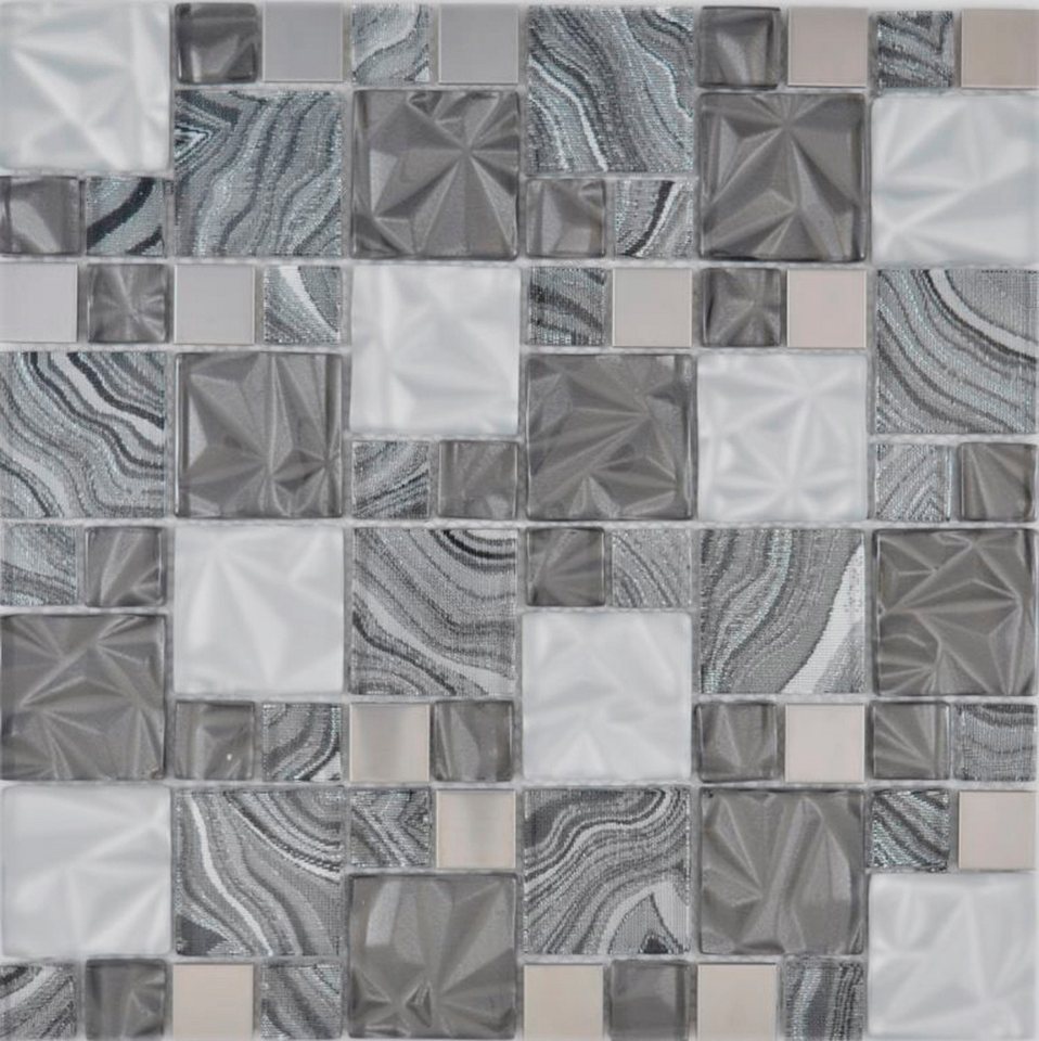 Thumbnail - Mosani Mosaikfliesen Glasmosaik Stahl Mosaik grau schwarz glänzend / 10 Matten