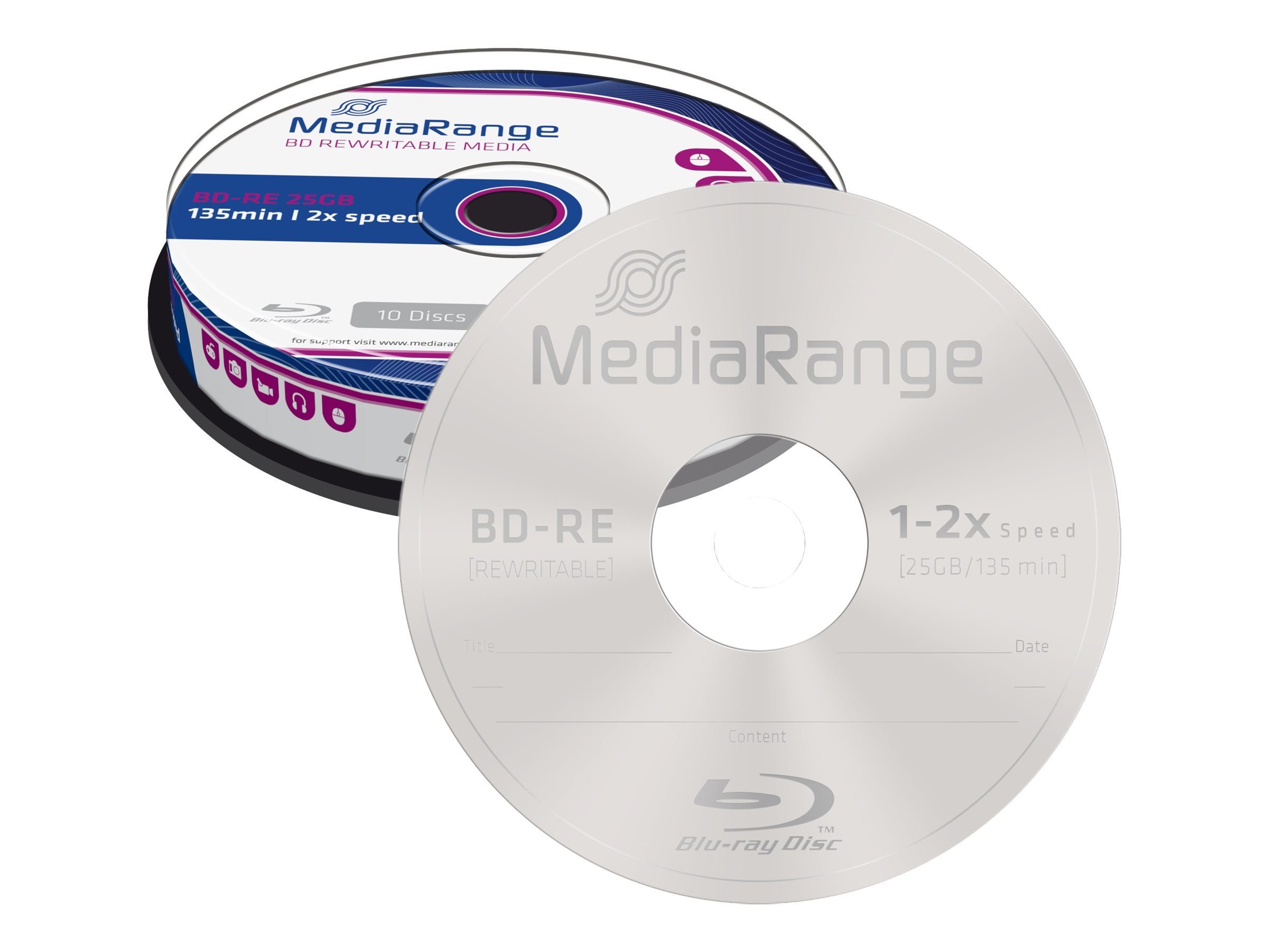 Mediarange Blu-ray-Rohling MediaRange BD-RE rewritable 2x Cake10 Mindestabn. VPE=5 Stck.=149,50