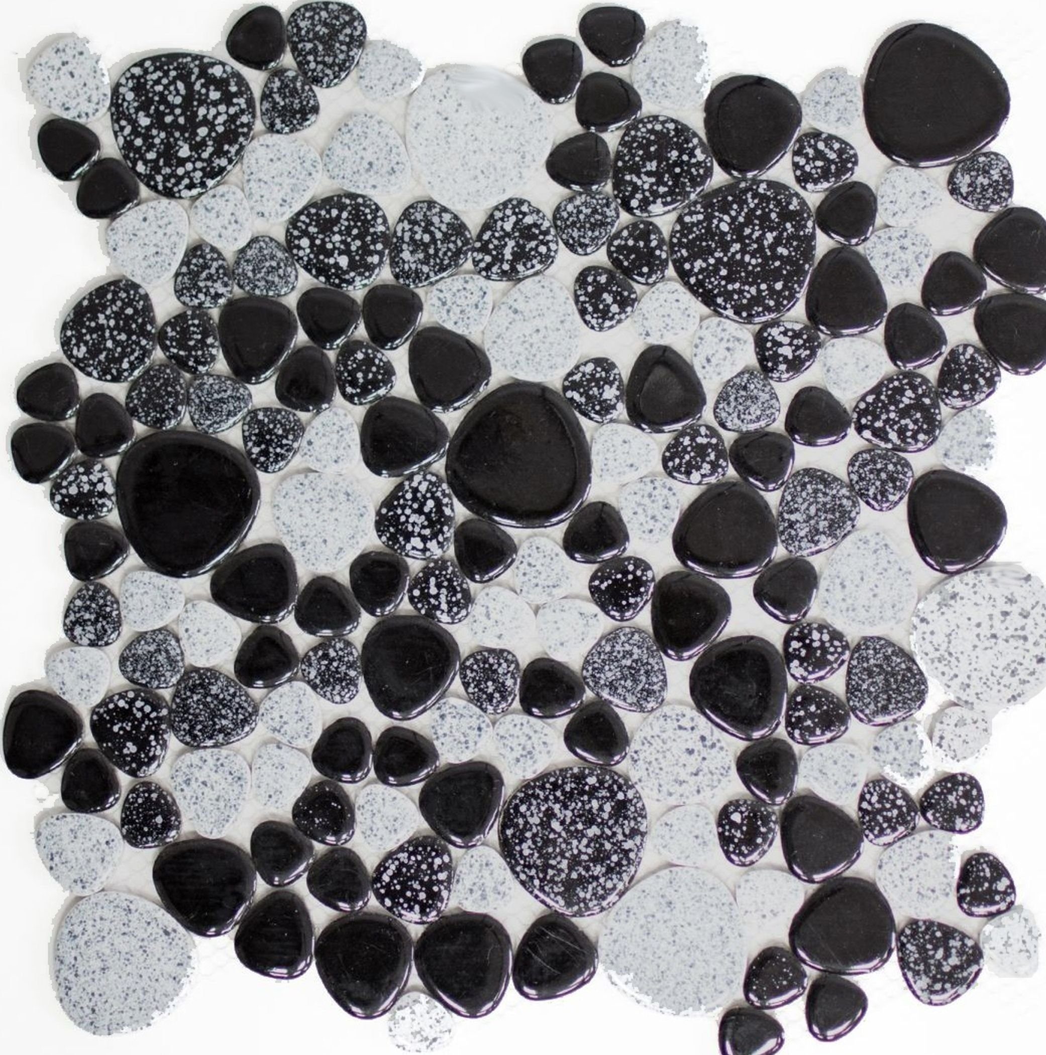 Mosani Mosaikfliesen Oval Keramikmosaik Mosaikfliesen mix weiß schwarz glänzend / 10 Matten