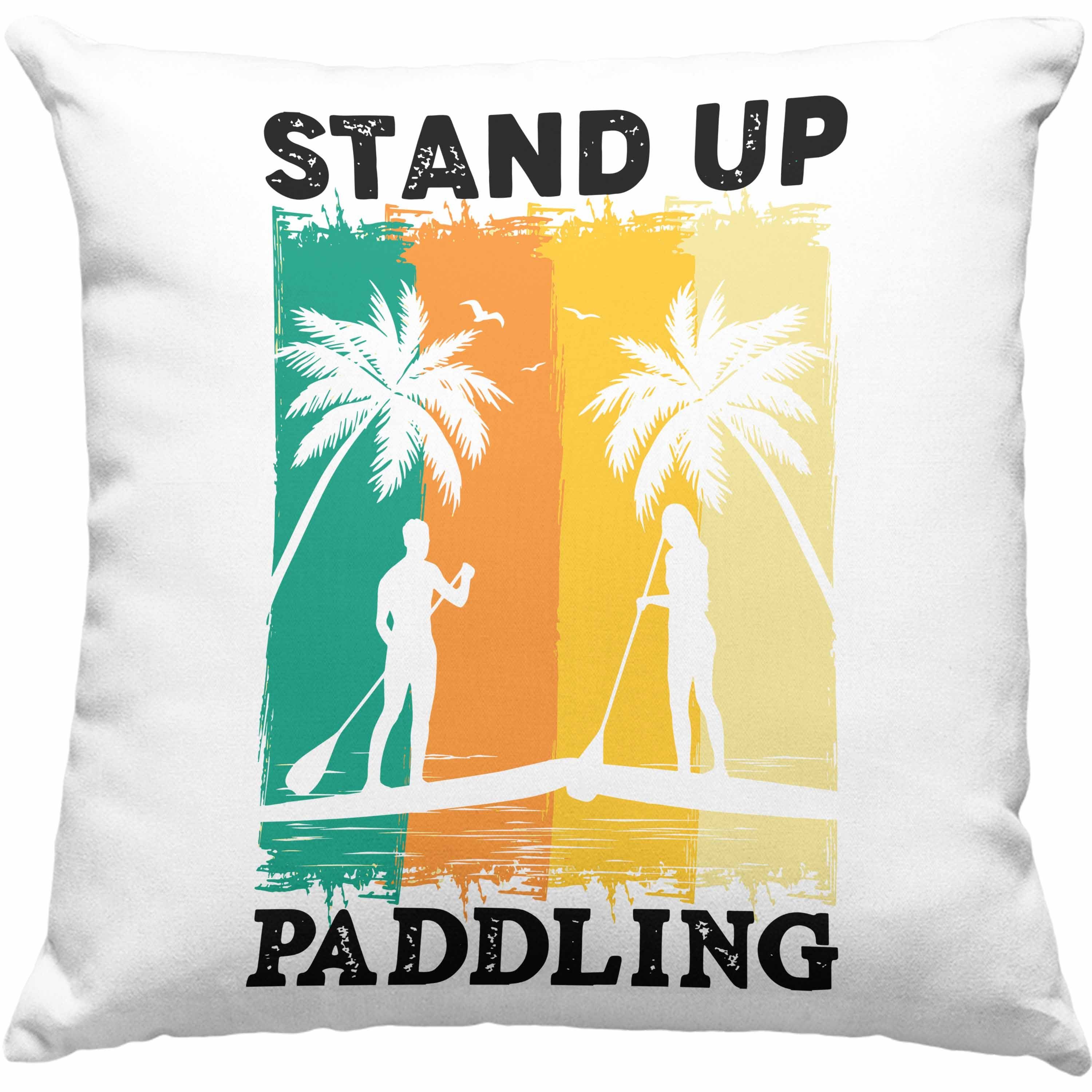 Trendation Dekokissen Trendation - Standup Paddling Kissen Geschenk SUP Geschenkidee Lustige Grafik Retro Dekokissen mit Füllung 40x40 Grau