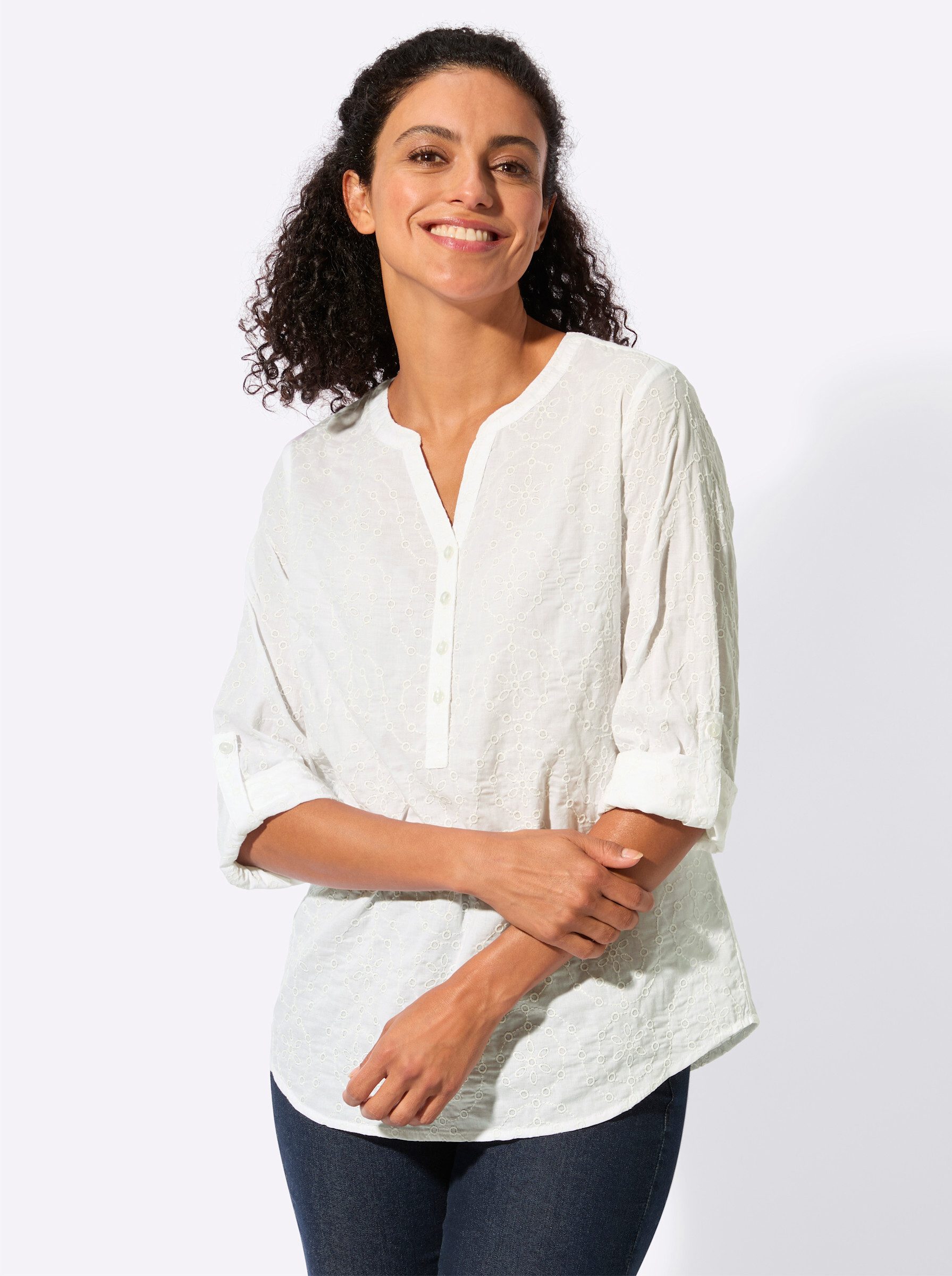 Klassische Bluse Stickereibluse Langarm