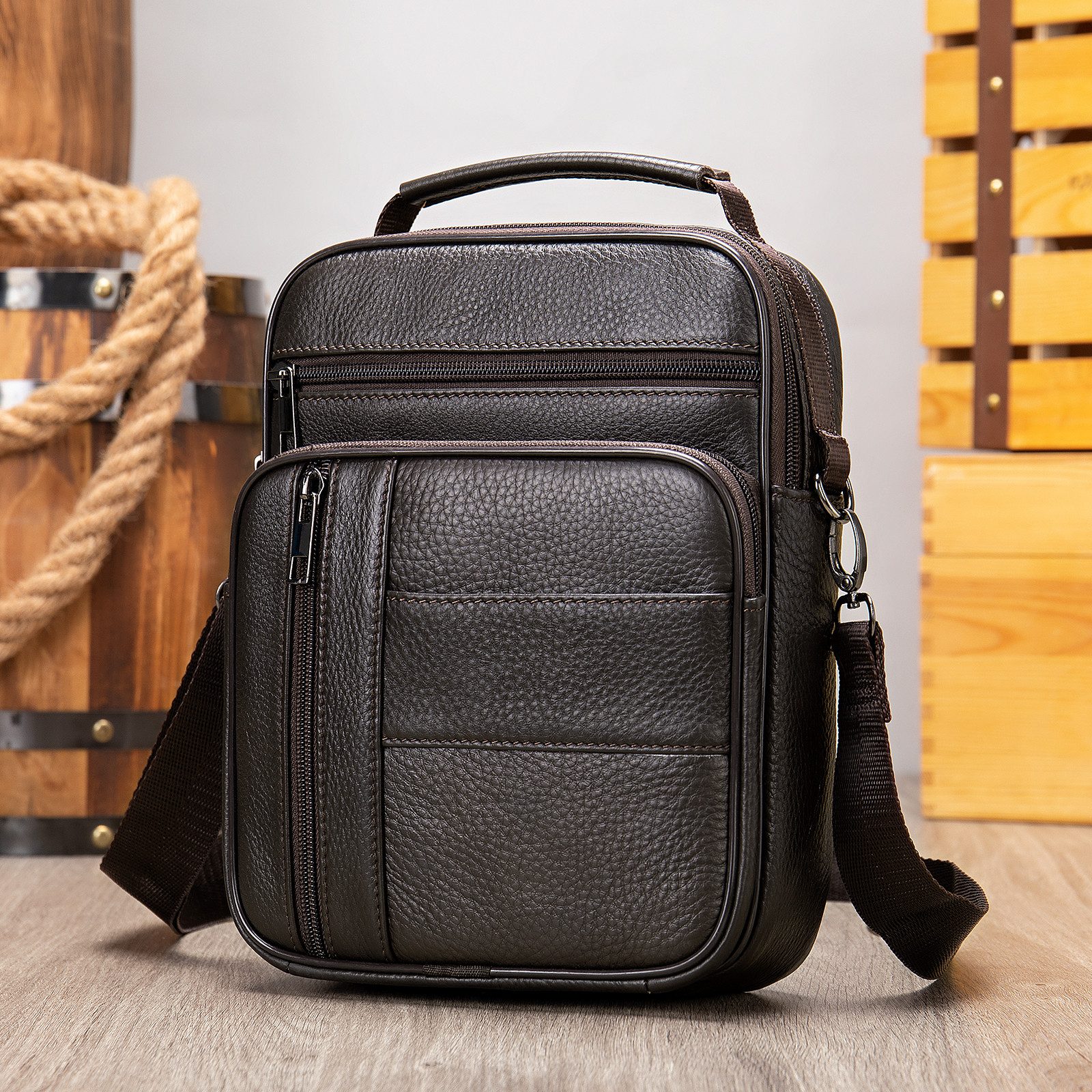 YUBRO-STUDIO Umhängetasche Herren Leder Umhängetasche Messenger günstig online kaufen