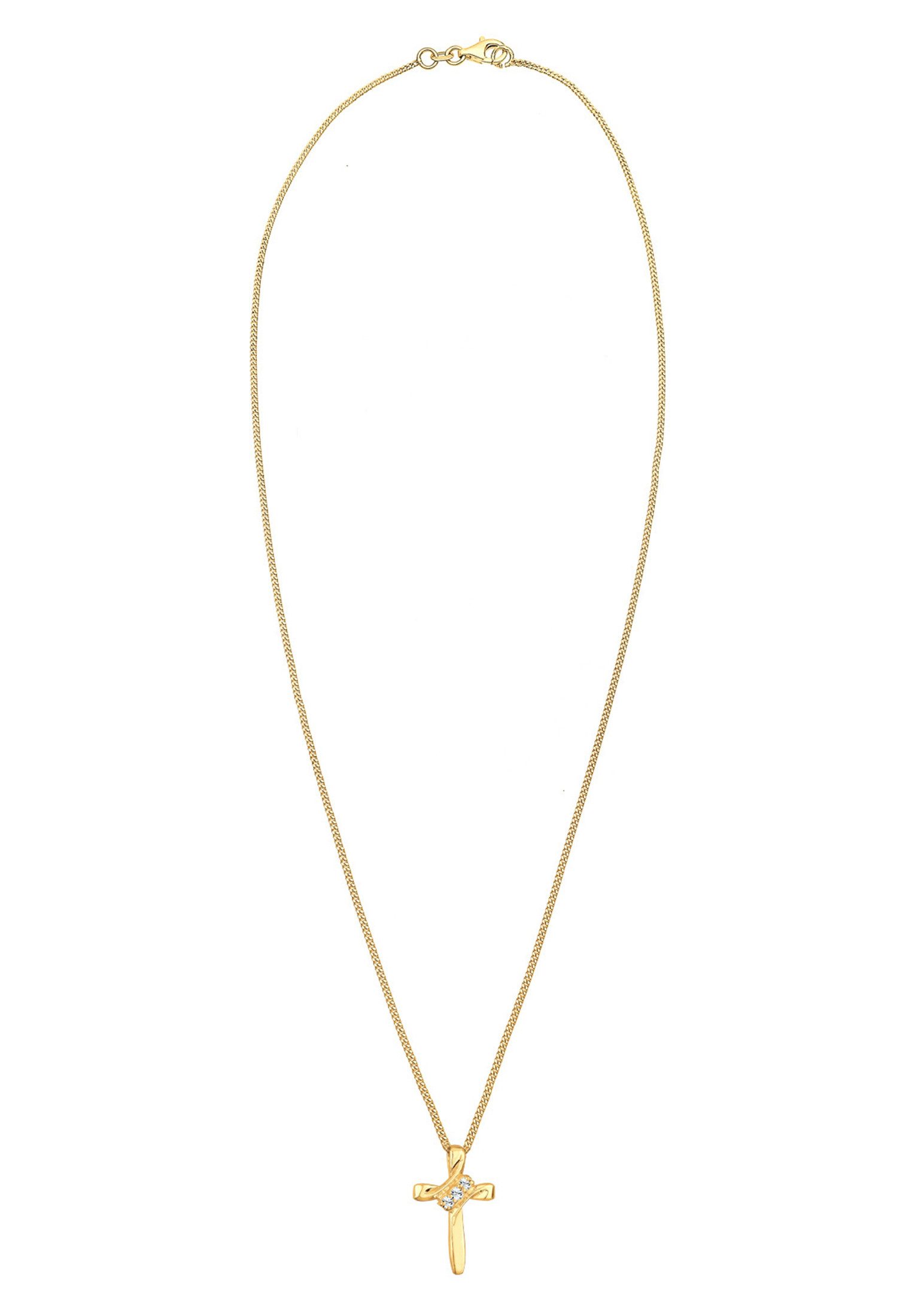 Elli Kette mit Anhänger Kreuz 925er Silber vergoldet, mit Kristallen von Swarovski®, Kreuz