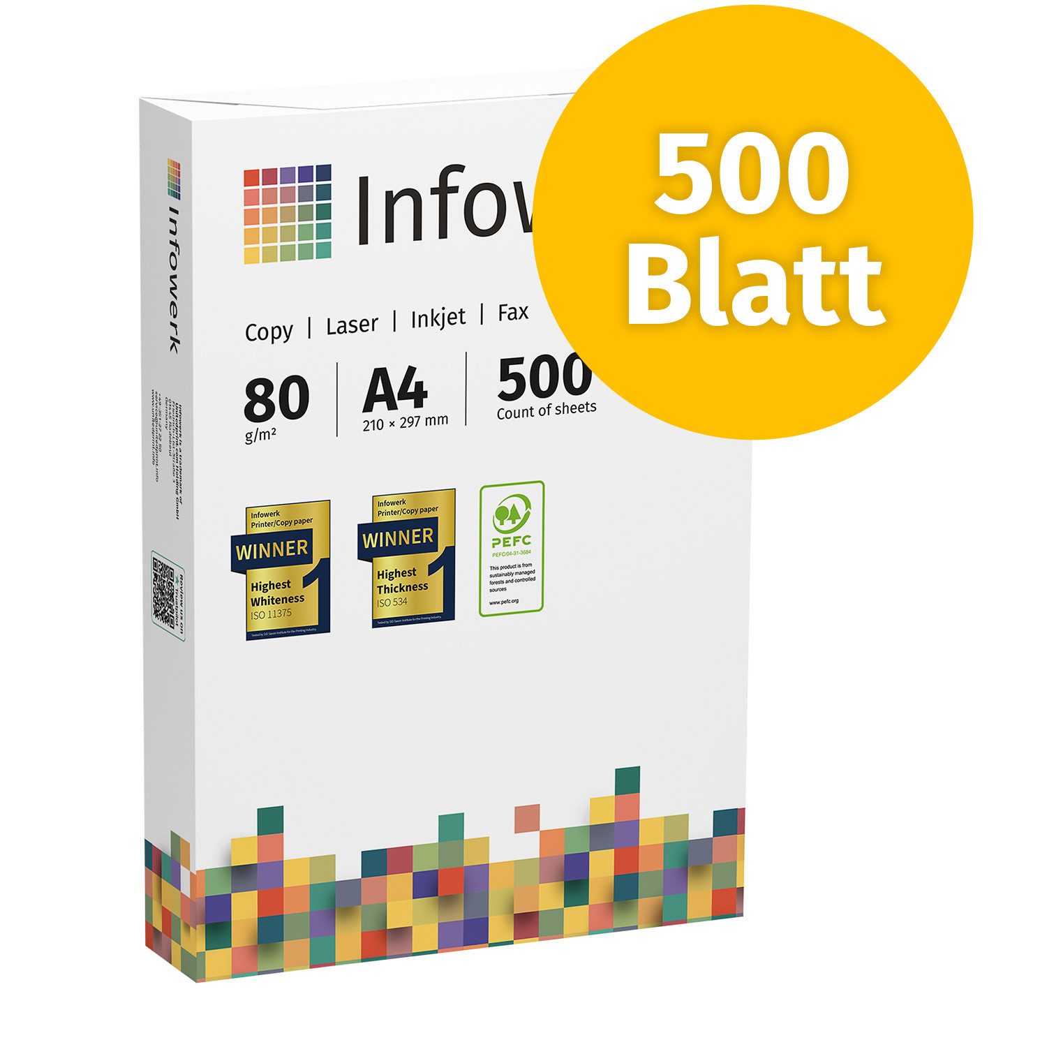 Infowerk Druckerpapier Kopierpapier 500 Blatt A4 80g Premium Weiß Testsieger PEFC, PEFC-Zertifikat (GFA-PEFC-COC-500582)