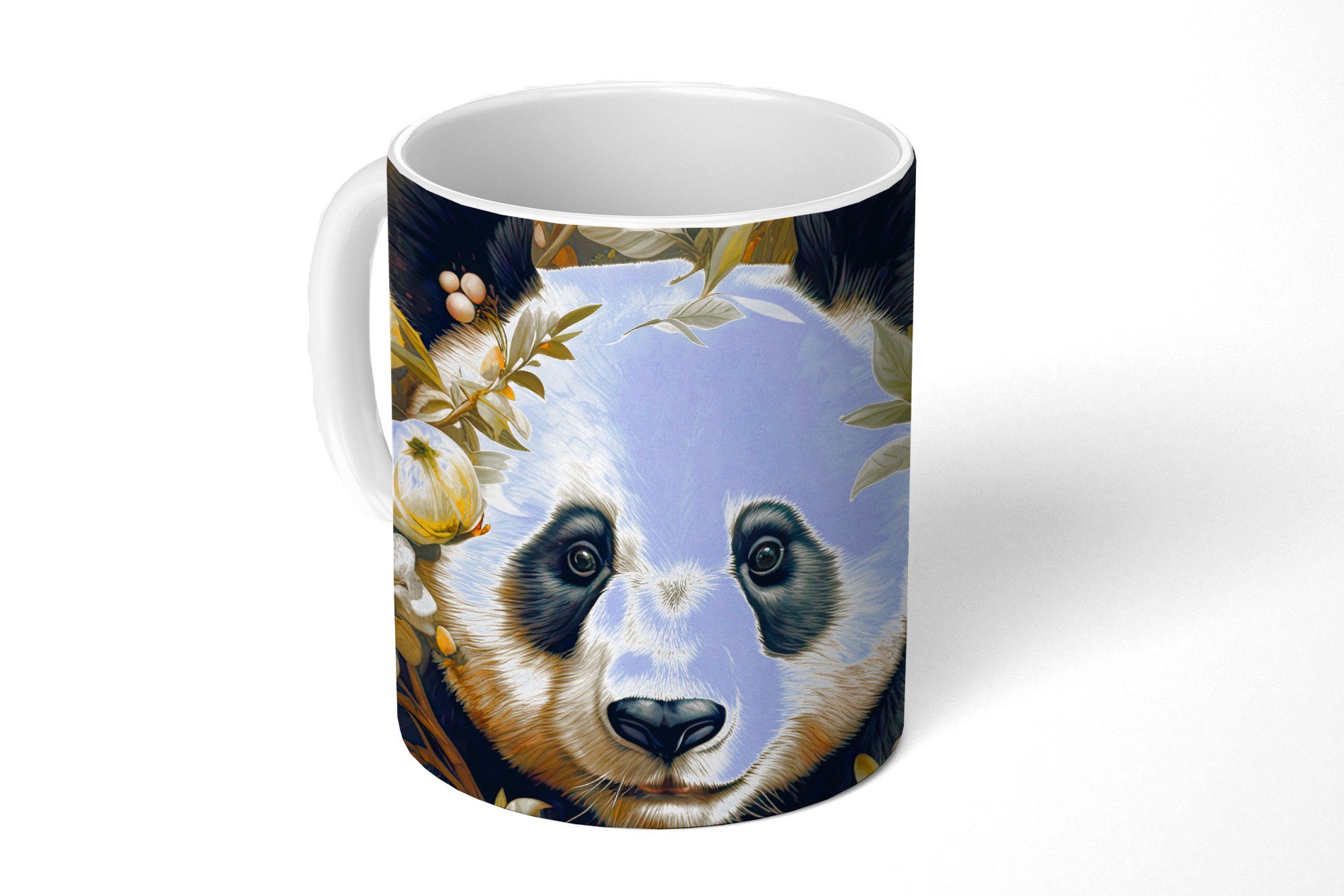 MuchoWow Tasse Panda - Pandabär - Wildtiere - Blumen, Keramik, Kaffeetassen, Teetasse, Becher, Teetasse, Geschenk