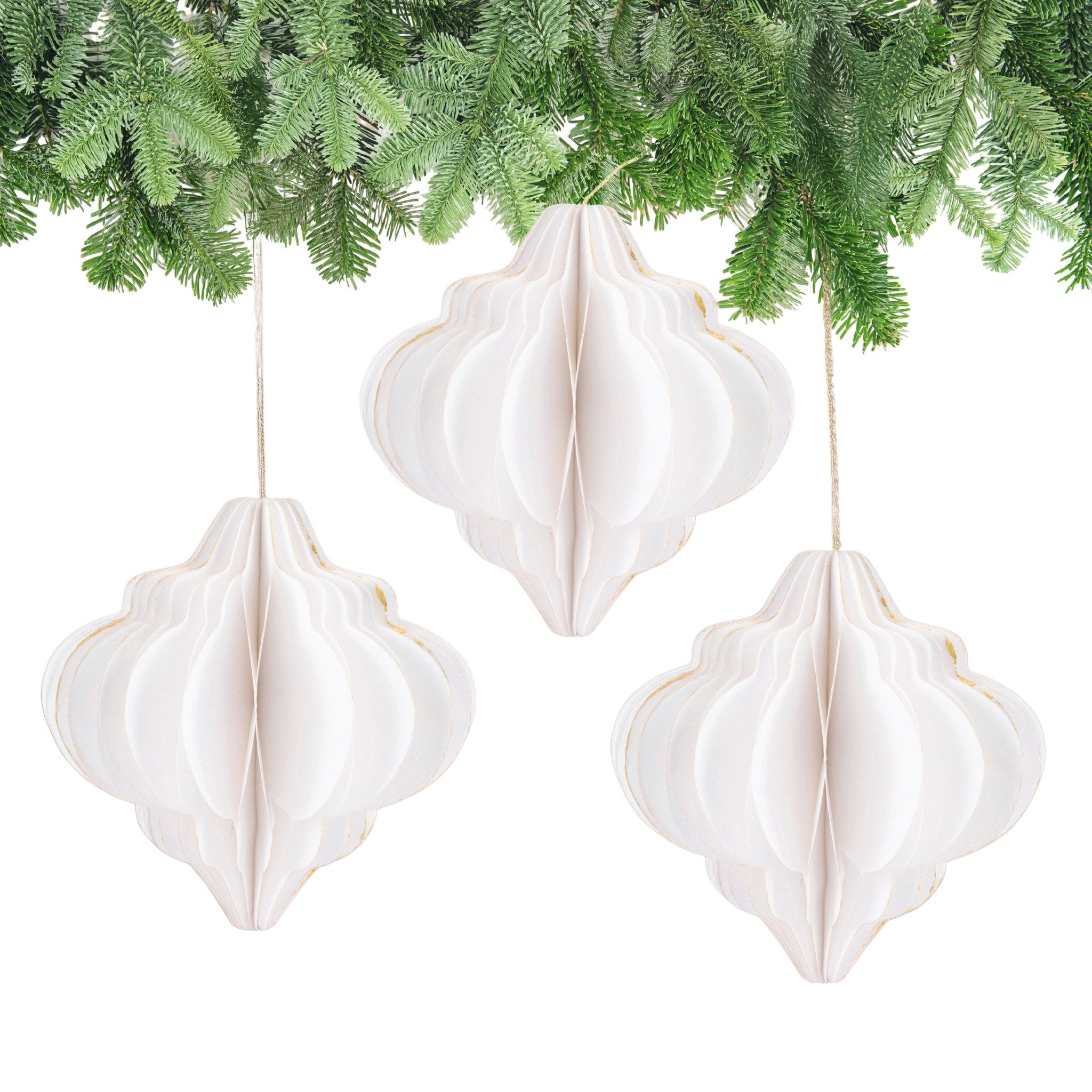 matches21 HOME & HOBBY Dekohänger Weihnachtsdeko Ornamente zum Aufhängen Weiß 3er Set (3 St), 8 cm Papier Weihnachtsbaumschmuck