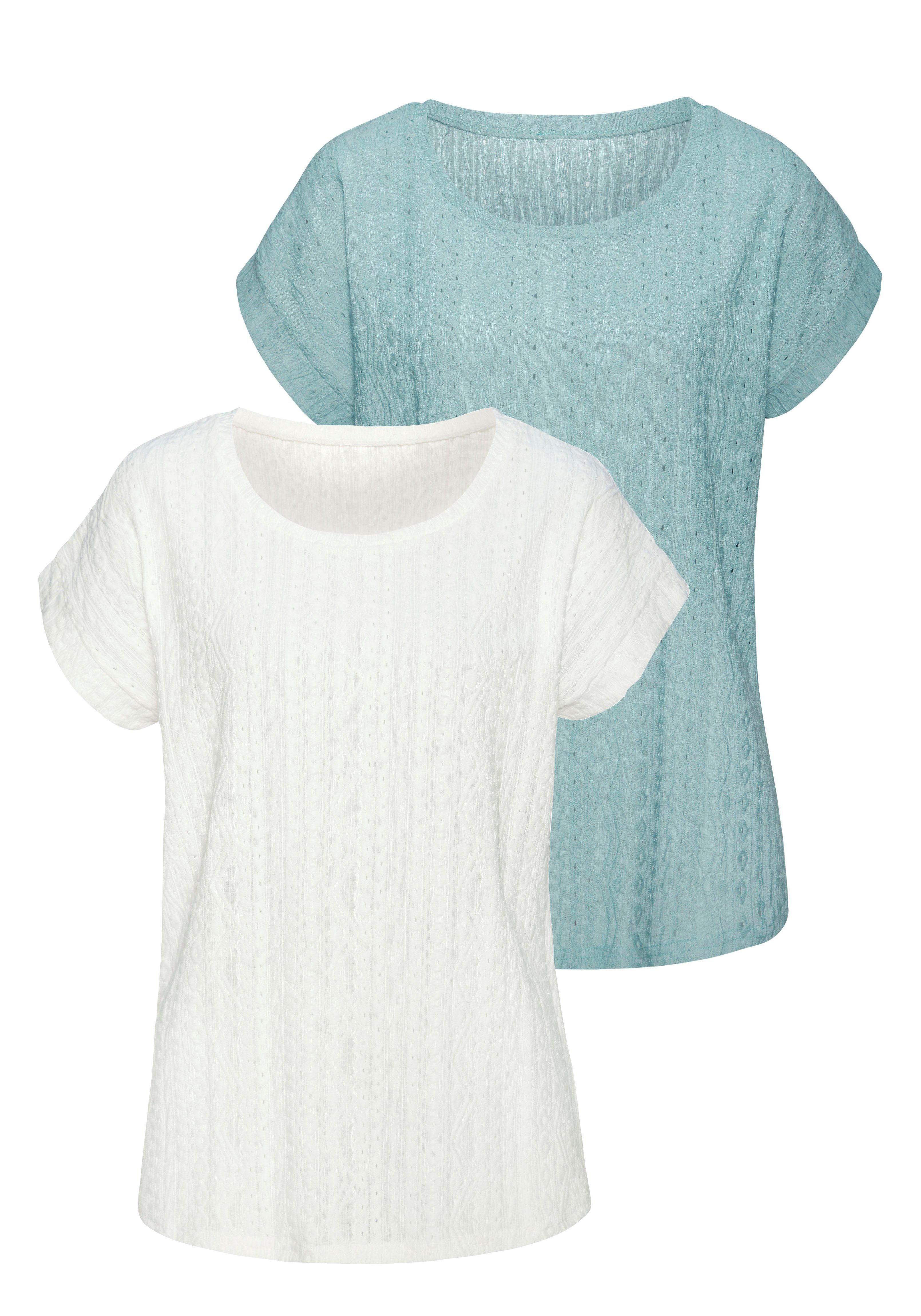 Vivance Kurzarmshirt "mit modischem Jacquard-Muster", (2er-Pack), aus pfleg günstig online kaufen