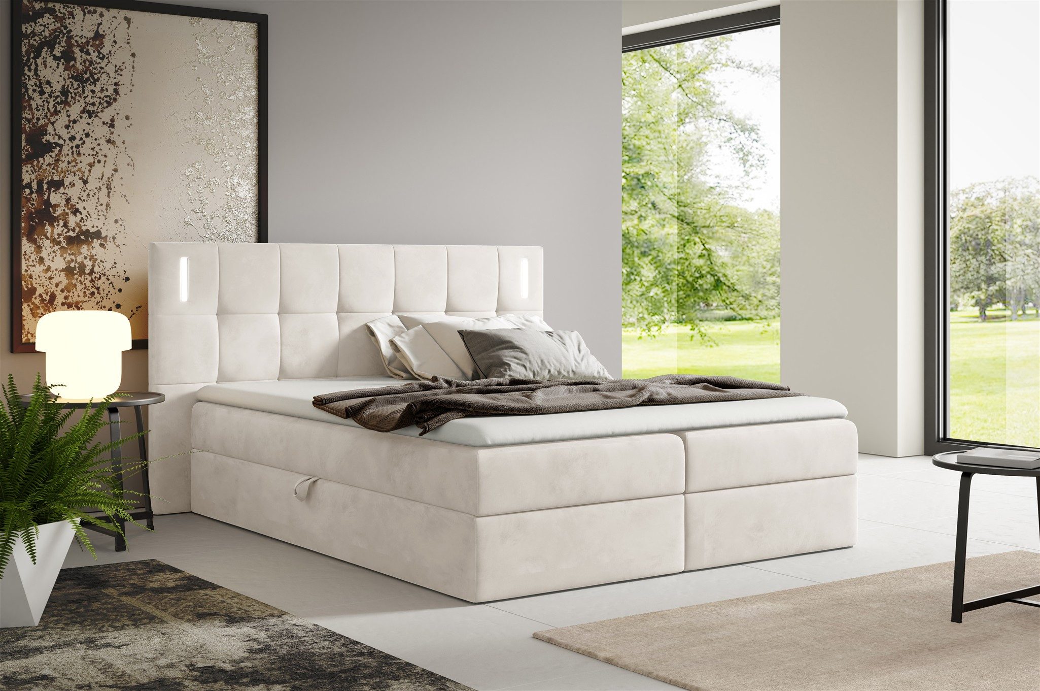 Fun Möbel Boxbett Schlafzimmerbett MARTIM Standard Stoff Fresh (mit Bonellfederkernmatratze, inkl. Kaltschaumtopper), mit LED-Beleuchtung