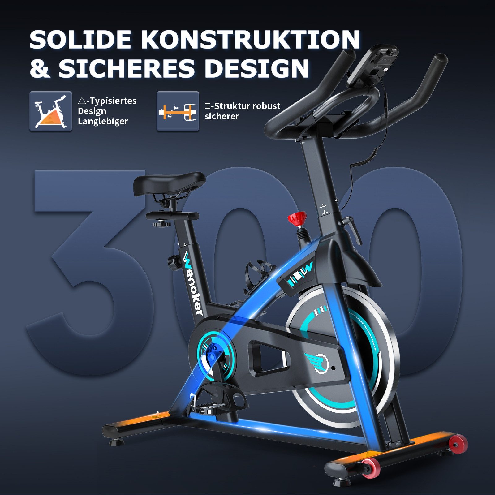 Wenoker Heimtrainer Fahrrad mit APP, Leise Stationäres Fahrrad für Zuhause, mit App, LCD, Tablet-Halter, Zwift/Kinomap-komp., ergonom. Sitz, 140kg