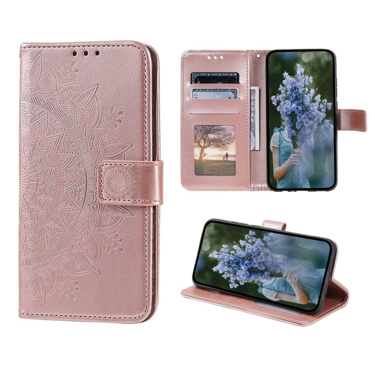 CoverKingz Handyhülle Hülle für Apple iPhone 14 Pro Max Handyhülle Cover Schutzhülle 17,0 cm (6,69 Zoll), Klapphülle Schutzhülle mit Kartenfach Schutztasche Motiv Mandala