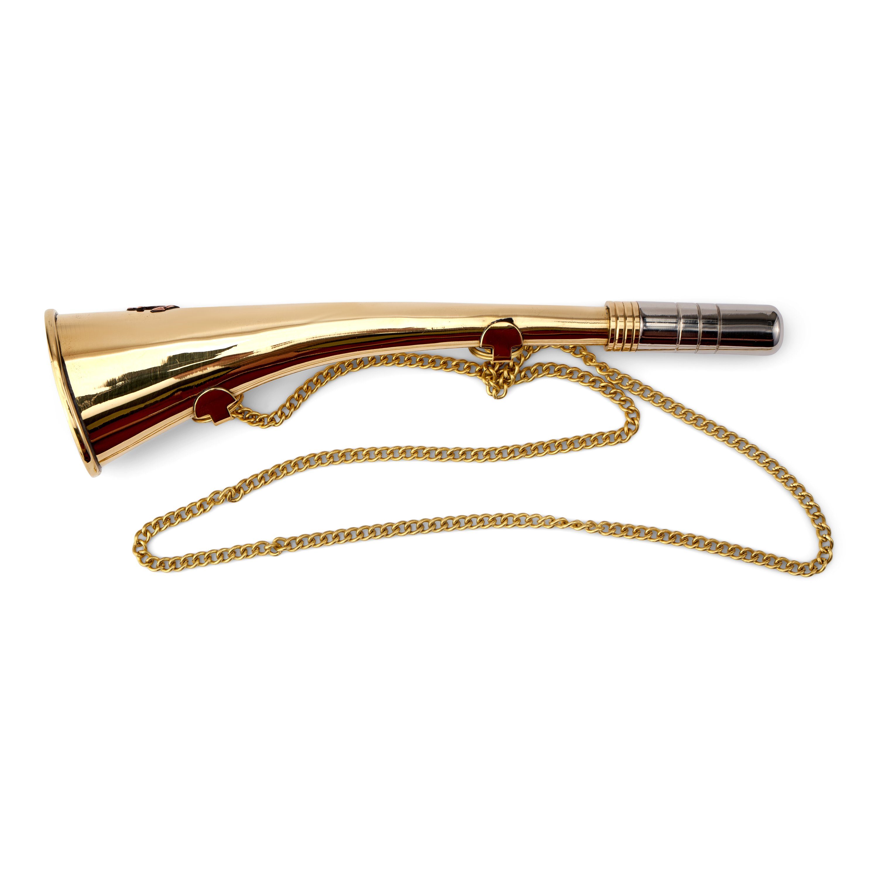 Dekofigur 23cm Maritimes Nebelhorn Messing gold massiv mit Kette 23cm uthentisch