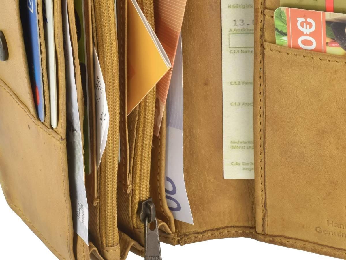 Bear Emma, ochre Kartenfächer, in 15x9cm Portemonnaie, Geldbörse Damenbörse, ocker Design Leder gelb, 14