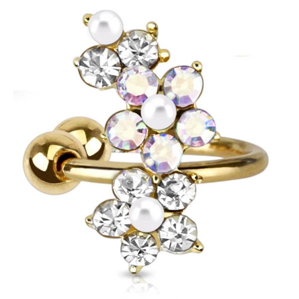 BUNGSA Ohrklemme Ohrklemme Kristall-Blume gold aus Messing für Damen (1 Stück, 1-tlg), Ohrschmuck Ohrringe