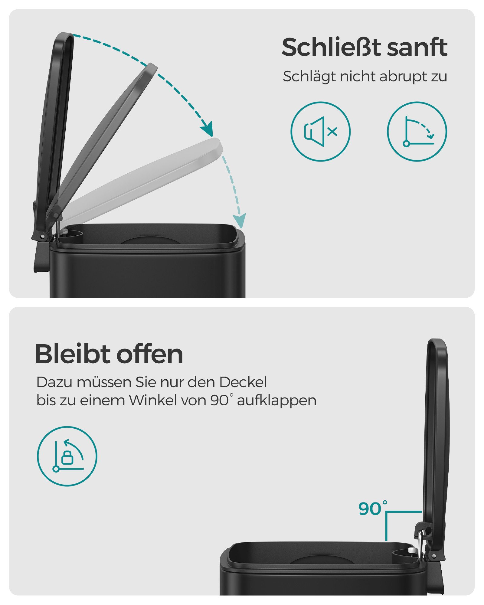 SONGMICS Kosmetikeimer Mülleimer Bad, kleiner Abfalleimer, Tretmülleimer, mit Pedal, 8 Liter, für kleine Räume, mit Deckel, Softclose, Stahl