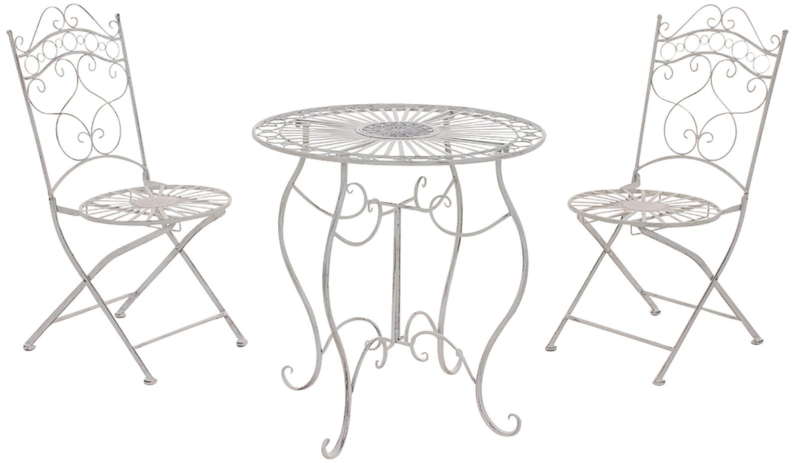 furnicato Garten-Essgruppe Sitzgruppe Indra 70x70 cm antik weiß, (1-tlg), Handgefertigtes Gartenset mit antiker Patina für deine Terrasse