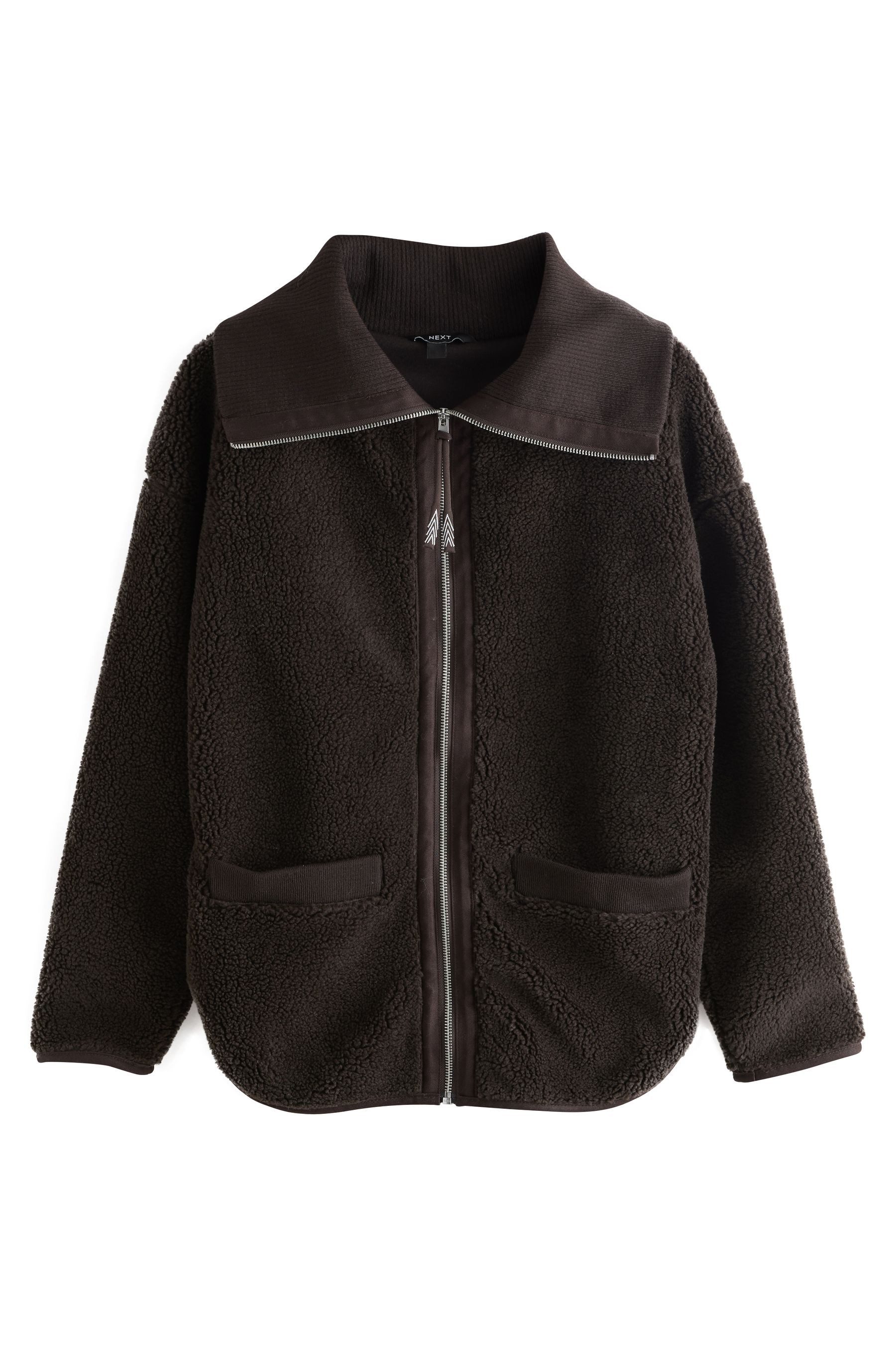 Next Fleecejacke Borg-Fleece mit Reißverschluss + geripptem Kragen (1-St)