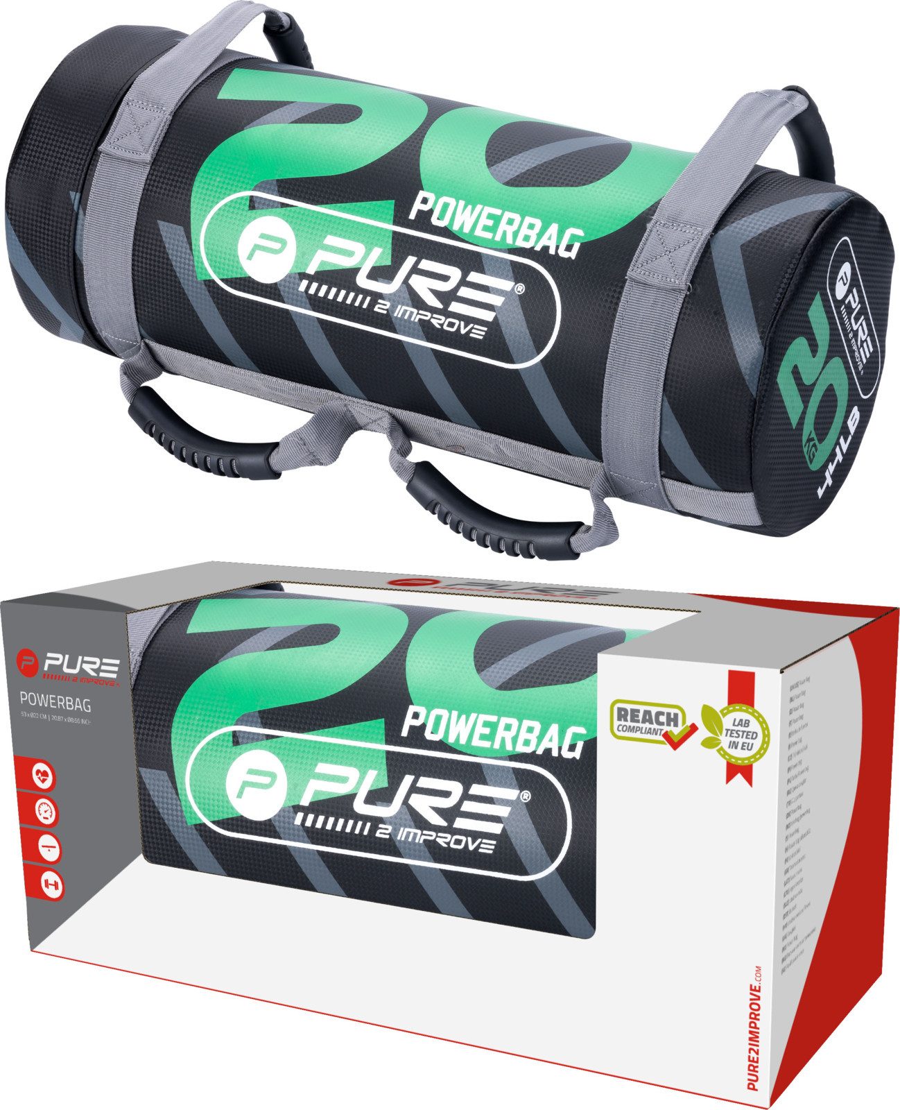 Pure 2 Improve Trainingshilfe Fitness Powerbag 20,0kg - schwarz/grün