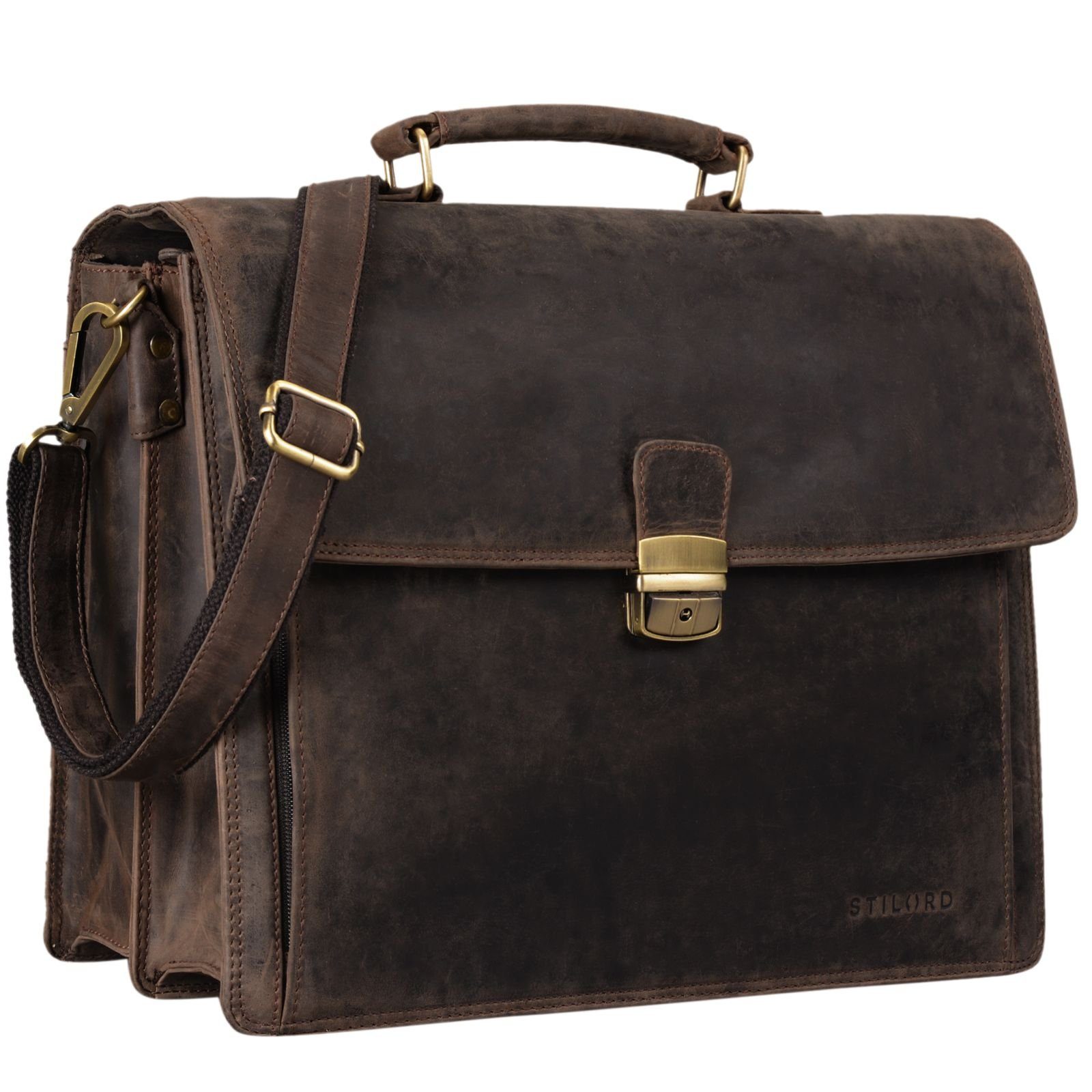 STILORD Laptoptasche "Noel" Aktentasche Leder Herren Vintage dunkel - braun