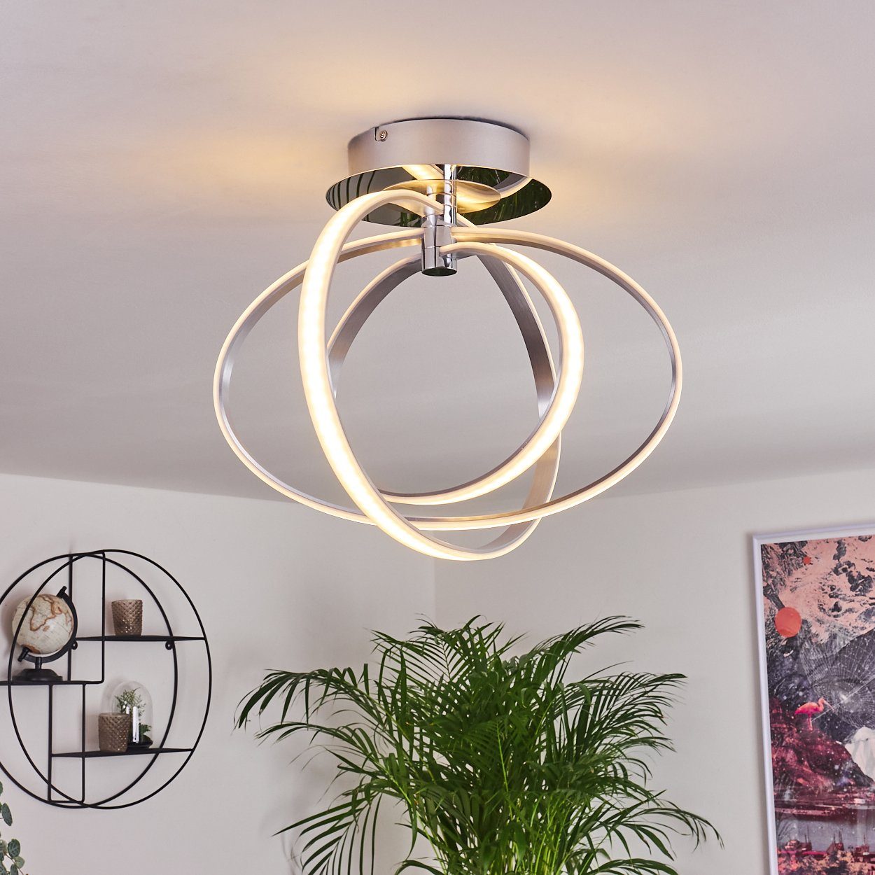 hofstein Deckenleuchte »Borno« moderne Zimmerlampe aus Metall in Chromfarben, 3000 Kelvin, Deckenlampe in Kreisform, 1xLED 24 Watt, 2160 Lumen