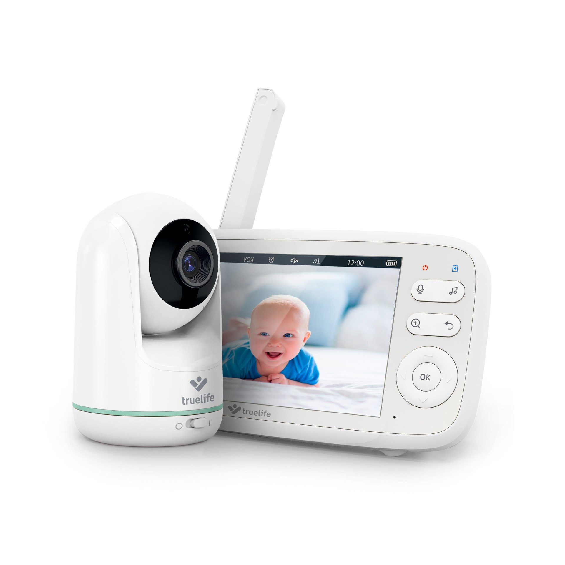 TrueLife Video-Babyphone NannyCam R5, Babyphone, großes 5" LCD-Display, Packung-Set, 2-tlg., Babyeinheit, Elterneinheit, Vertikales und horizontales Drehen, Klares Bild in 720p