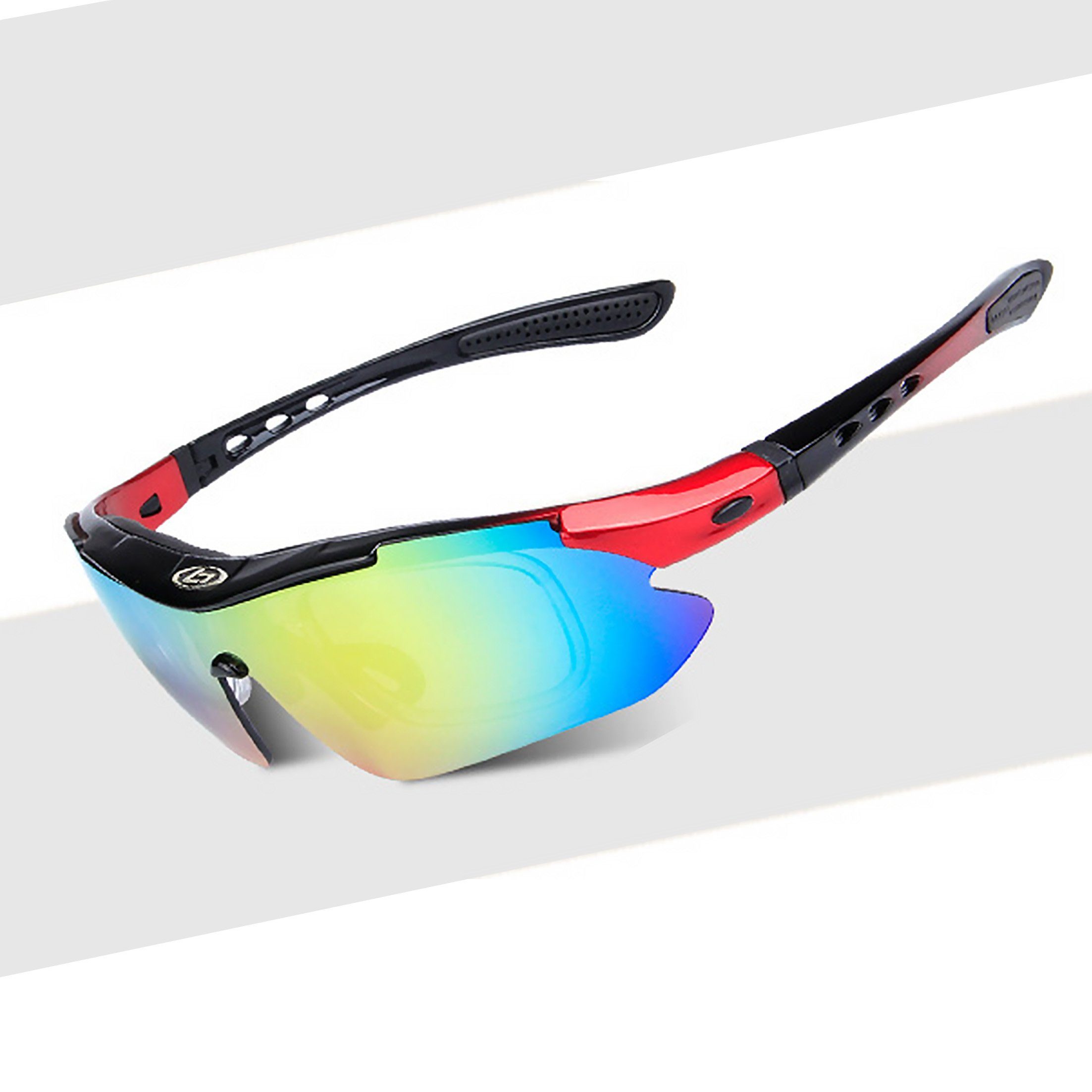 KINSI Fahrradbrille Gläsern polarisierte austauschbaren Sonnenbrille, 4 UV-400-Schutz Männer und Schwarz-rot Radsportbrille, für Radsportbrille, Sportbrille, Frauen mit