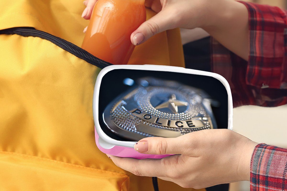 MuchoWow Lunchbox Polizeiabzeichen, Brotdose Snackbox, Kinder, Kunststoff, Brotbox Erwachsene, rosa Kunststoff für (2-tlg), Mädchen