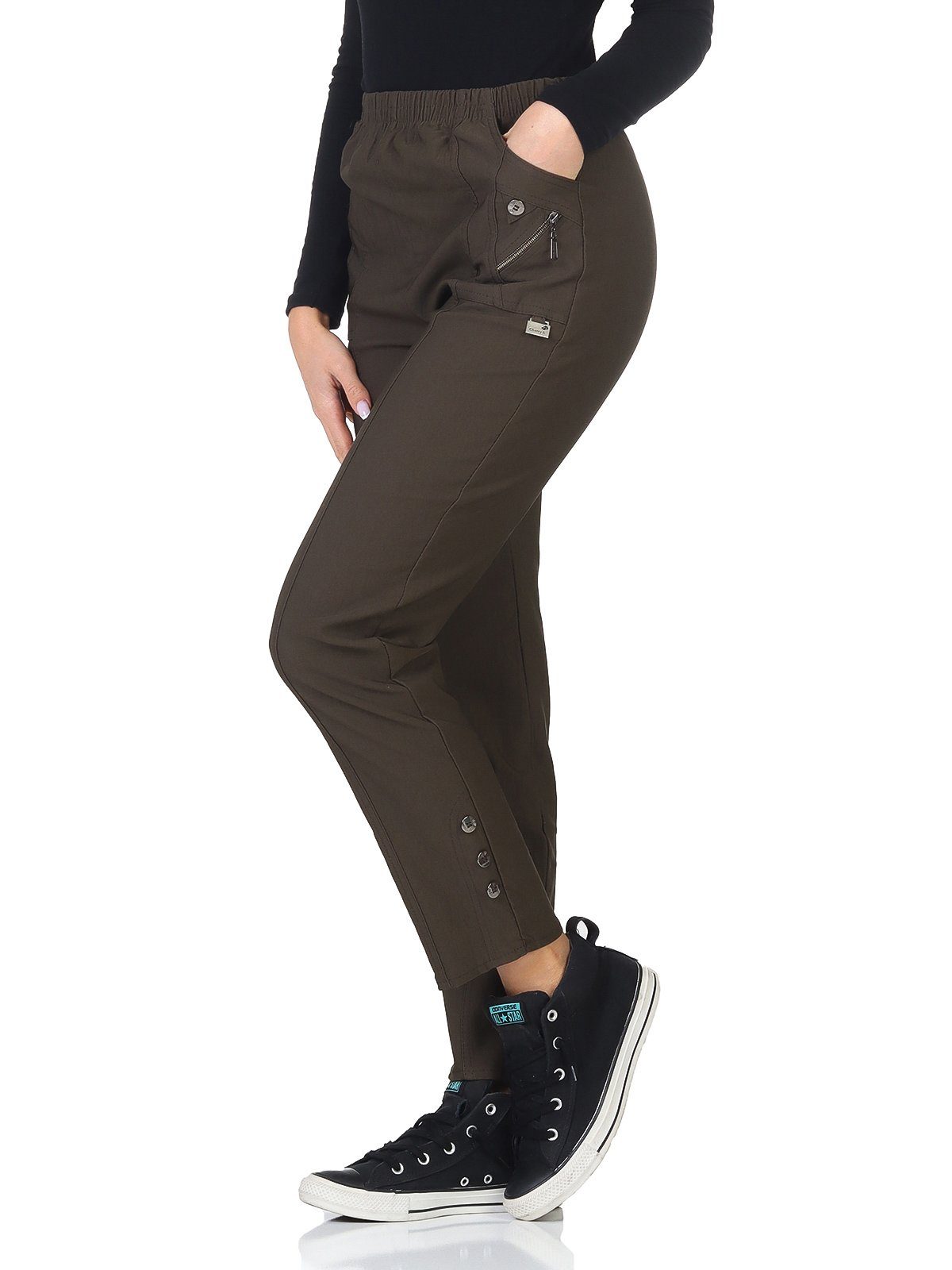 Aurela Damenmode Thermohose Schlupfhose für Damen Übergangshose mit leichtem Thermofleece (1-tlg) auch in großen Größen erhältlich, für milde Herbst-/Wintertage Olive