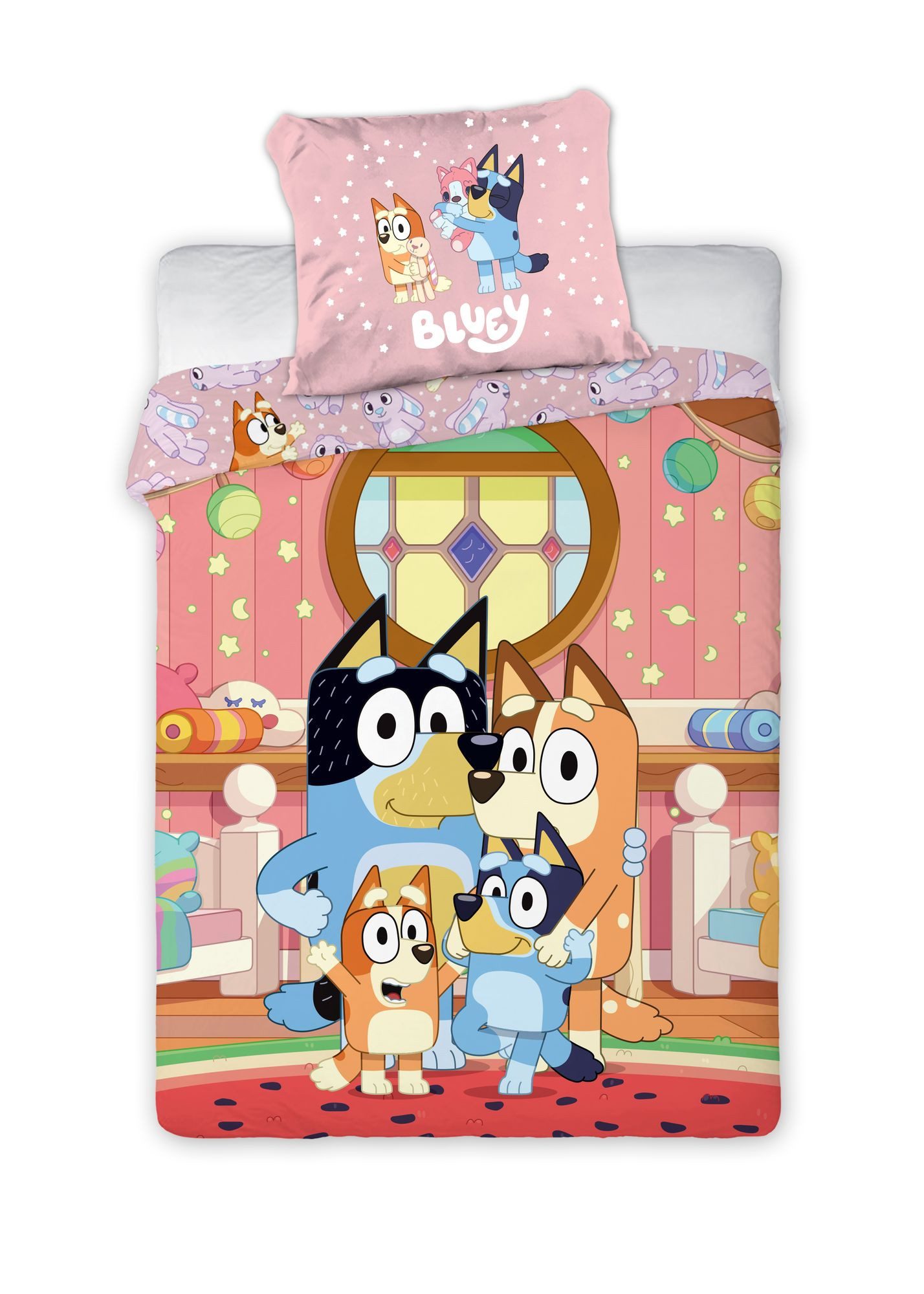 BrandMac Babybettwäsche Bluey Familie Baby Bettwäsche Set 2 tlg. 100x135 cm 40x60cm Baumwolle, 2 teilig, Langlebig