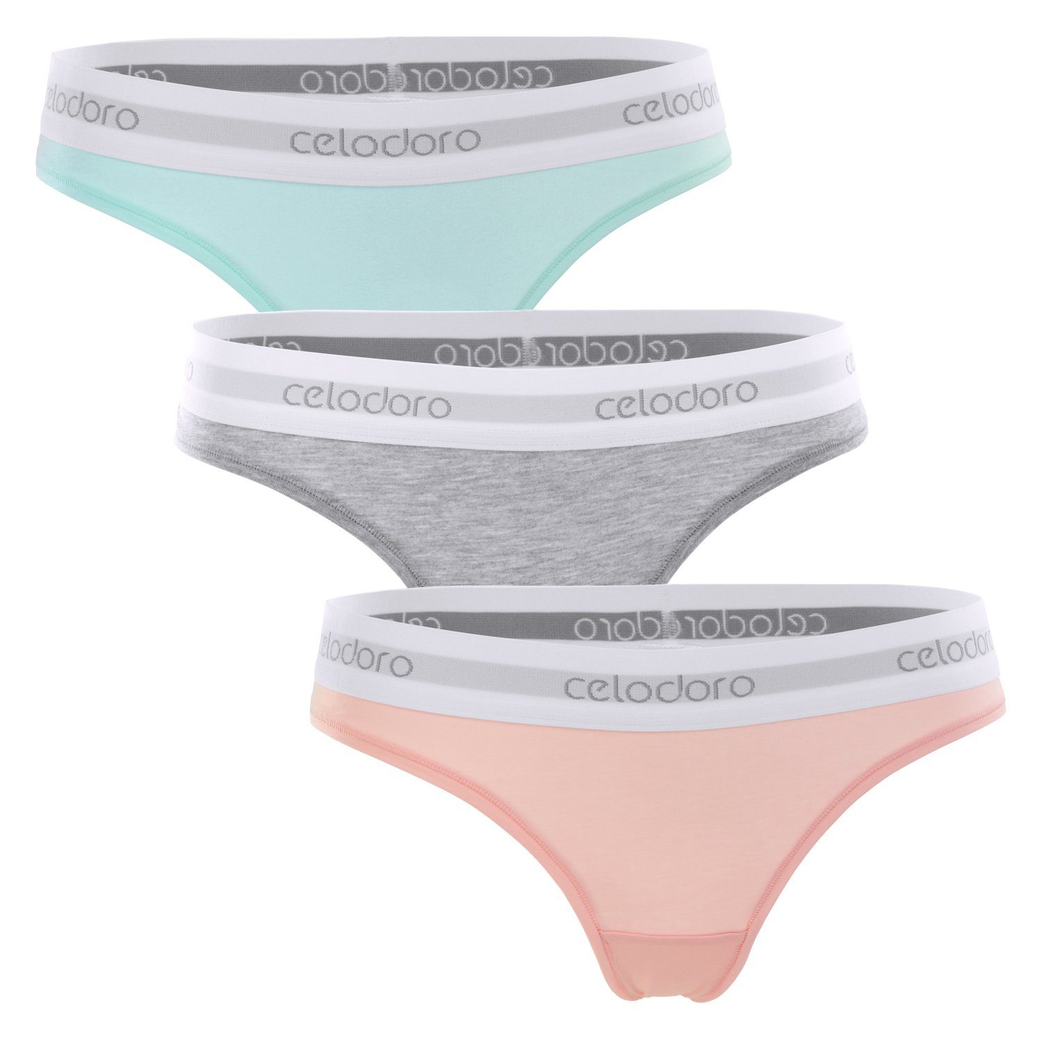 celodoro Tanga Damen Tanga, Webgummi-Bund (3er Pack) Sport Mini-Slip pastell mix