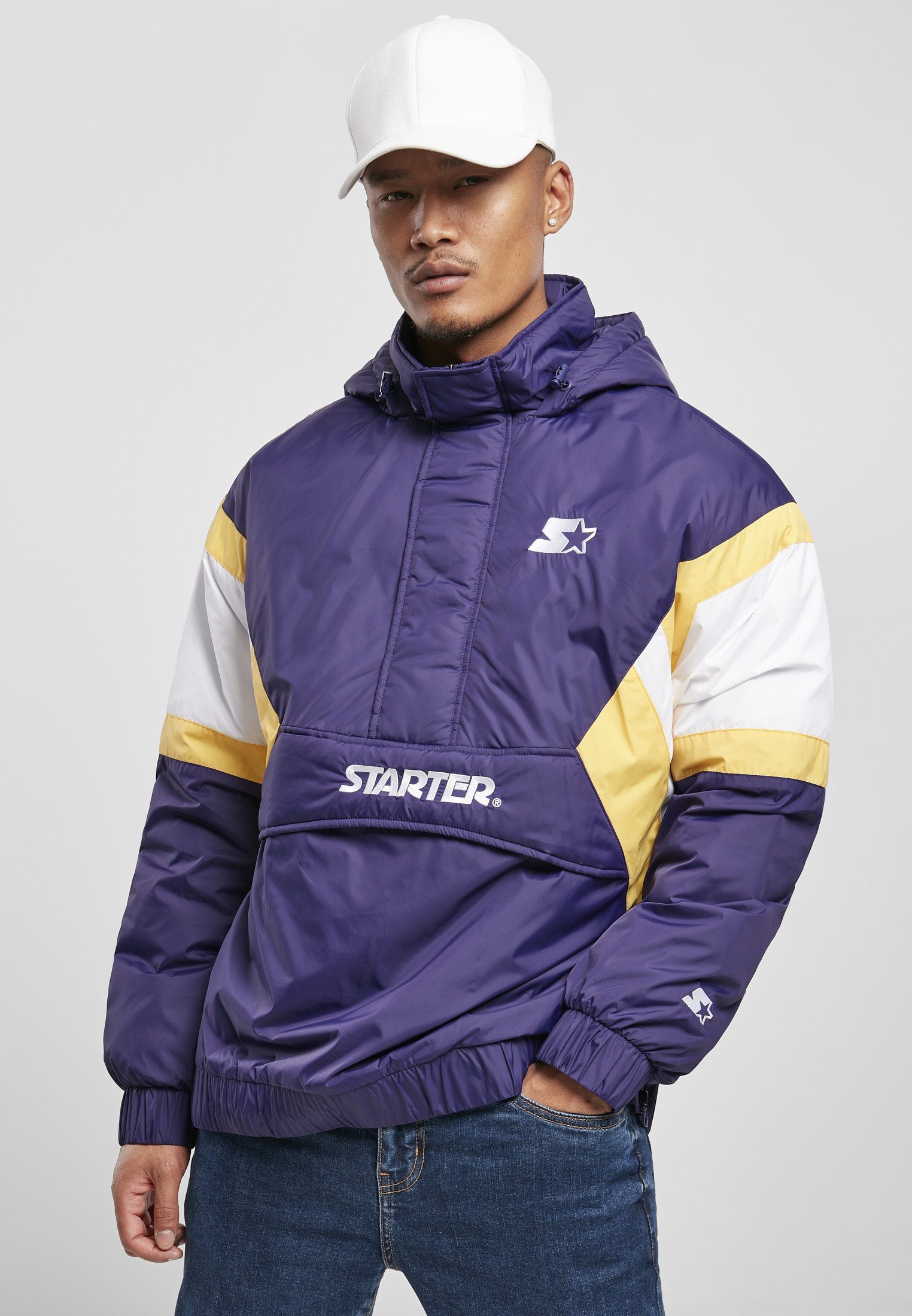 Starter Outdoorjacke Herren Starter Color Block Half Zip Retro Jacket (1-St) purple/white/yellow