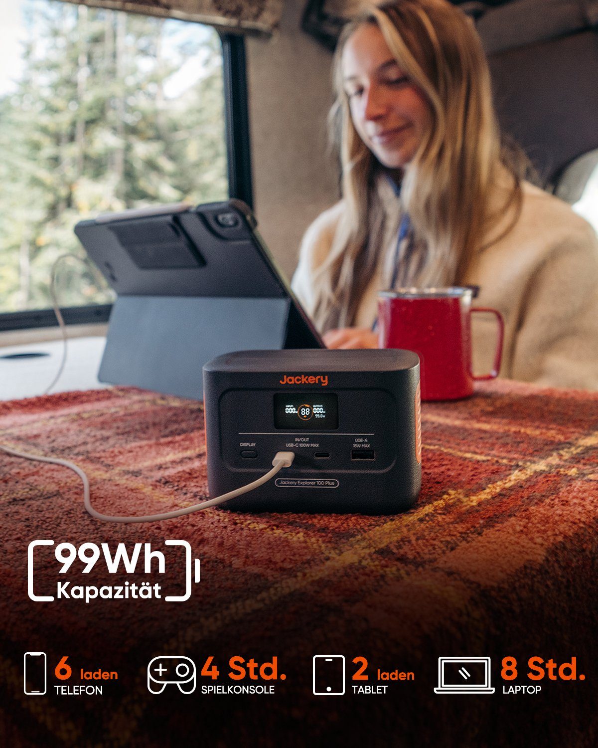 Jackery Stromgenerator Explorer 100 Plus tragbare Powerstation 99Wh LiFePO4, PD3.0 100W, Total 128W