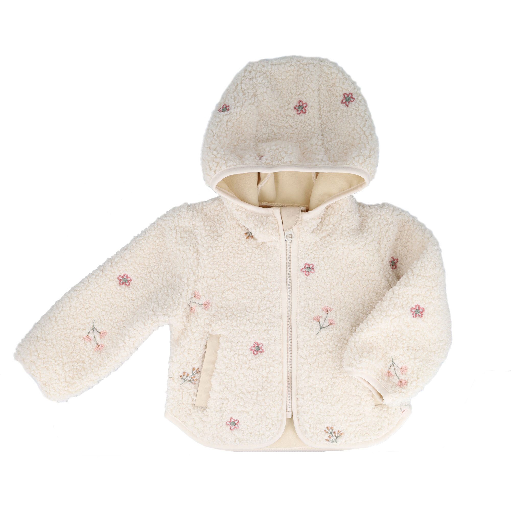 MAXIMO Cardigan BABY GIRL-Jacke, Sherpa Blümchen, Kapuze, Reißverschluss (1-tlg)