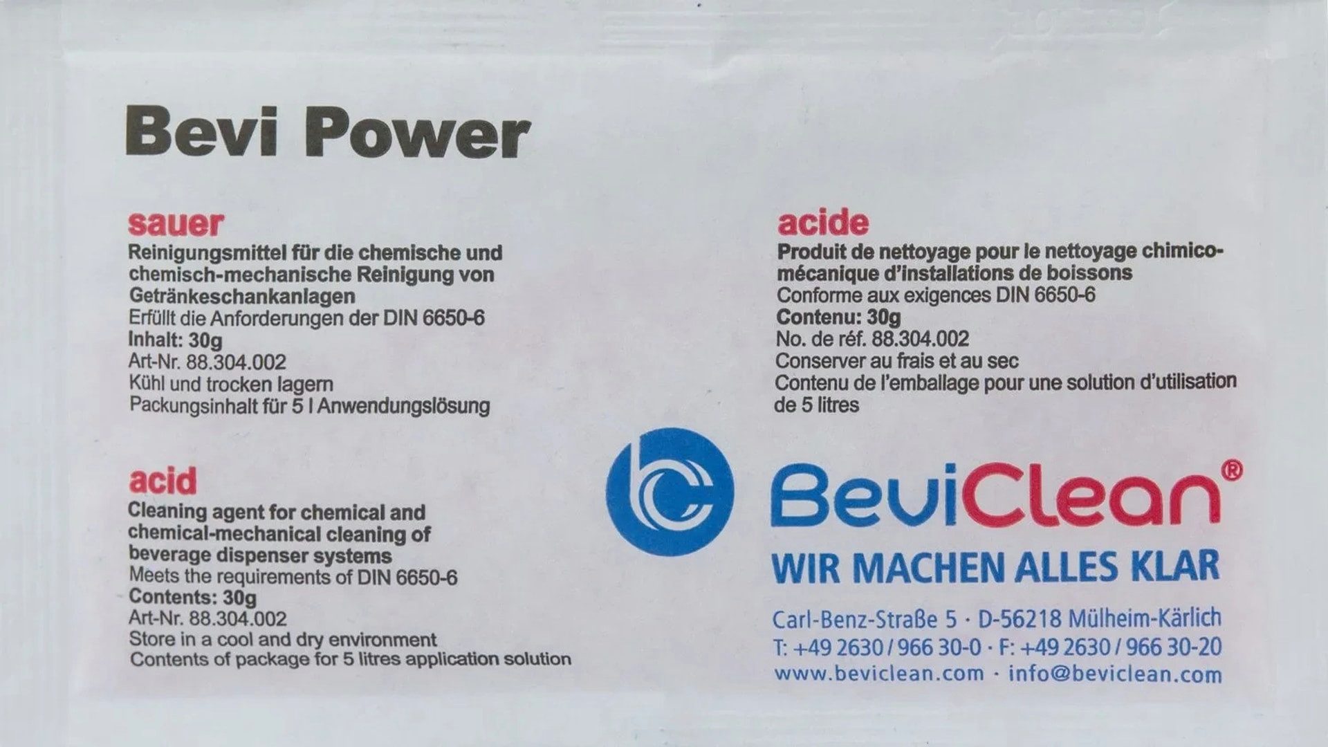 Bevi Clean GmbH Reinigungs-Set Reinigungspulver für Schankanlagen, Chemischen Leitungsreinigung - BEV