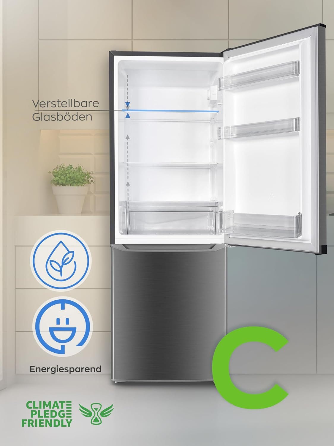 Heinrich´s Kühl-/Gefrierkombination HKS 3291 IX, 142.5 cm hoch, 49.5 cm breit, Kühlschrank 121 L Gefrierschrank 52 L Freezer Kühlgefrierschrank