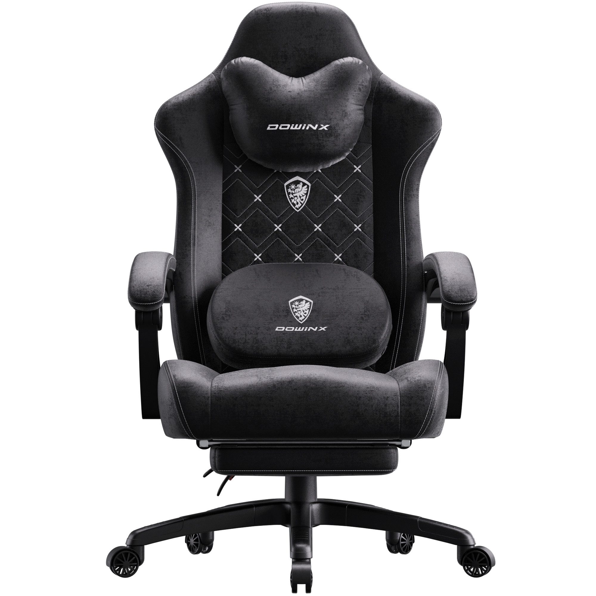 Dowinx Gaming-Stuhl Bürostuhl mit Beheizter Massage Lendenwirbelstütze (Packung), Gamer Stuhl Stoff mit Tasche Frühling Kissen und Fußstütze