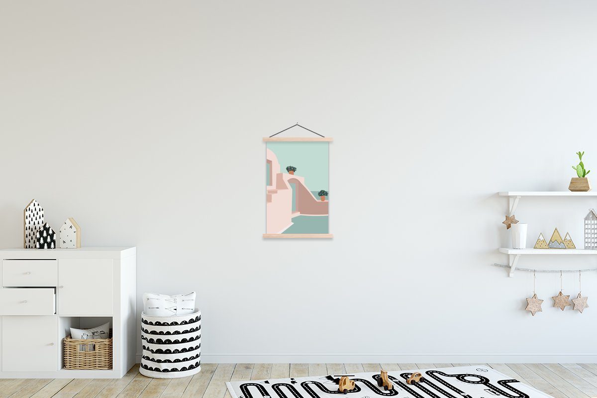 MuchoWow Poster Haus - Sommer Textilposter Magnetisch St), Wohnzimmer, - Pastell, Bilderleiste, Posterleiste, für (1