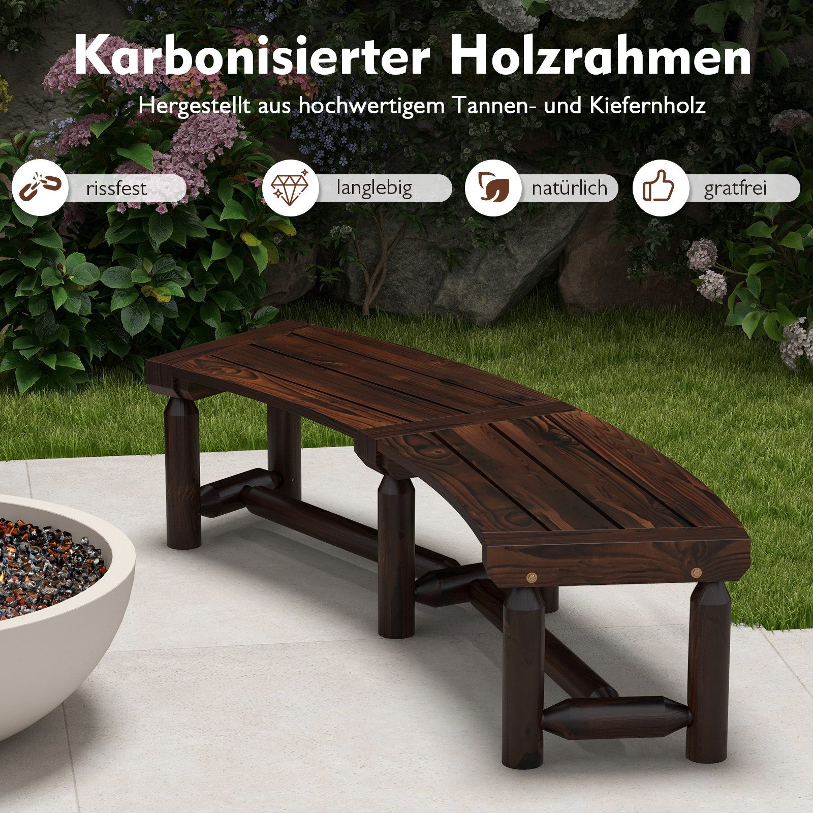 COSTWAY Gartenbank, gebogene Holzbank für 2-3 günstig online kaufen