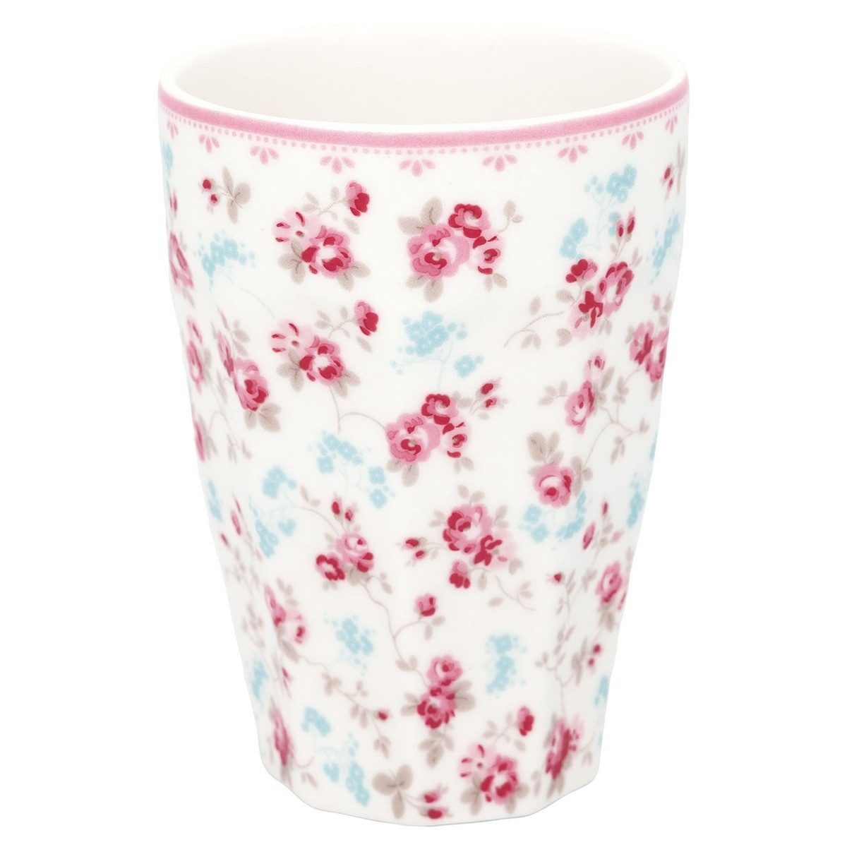 Greengate Latte-Macchiato-Tasse Steingut Lattebecher mit Blumenmotiv 400 ml Kaffee Latte